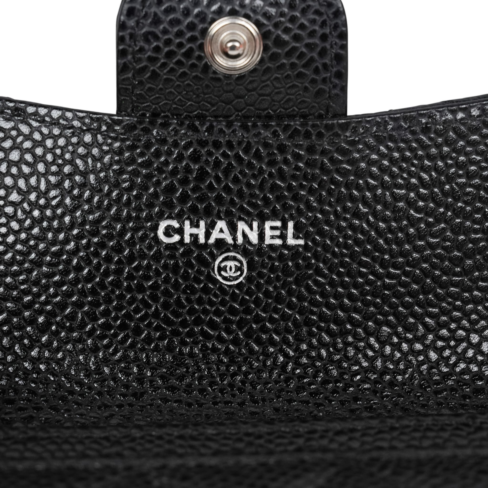 Product image 12 of 12: Black Caviar Quilted Classic Flap Card Holder Silver Hardware