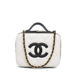 Product image 1 of 12: 26B White Black Caviar Quilted CC Filigree Vanity Case Small Gold Hardware