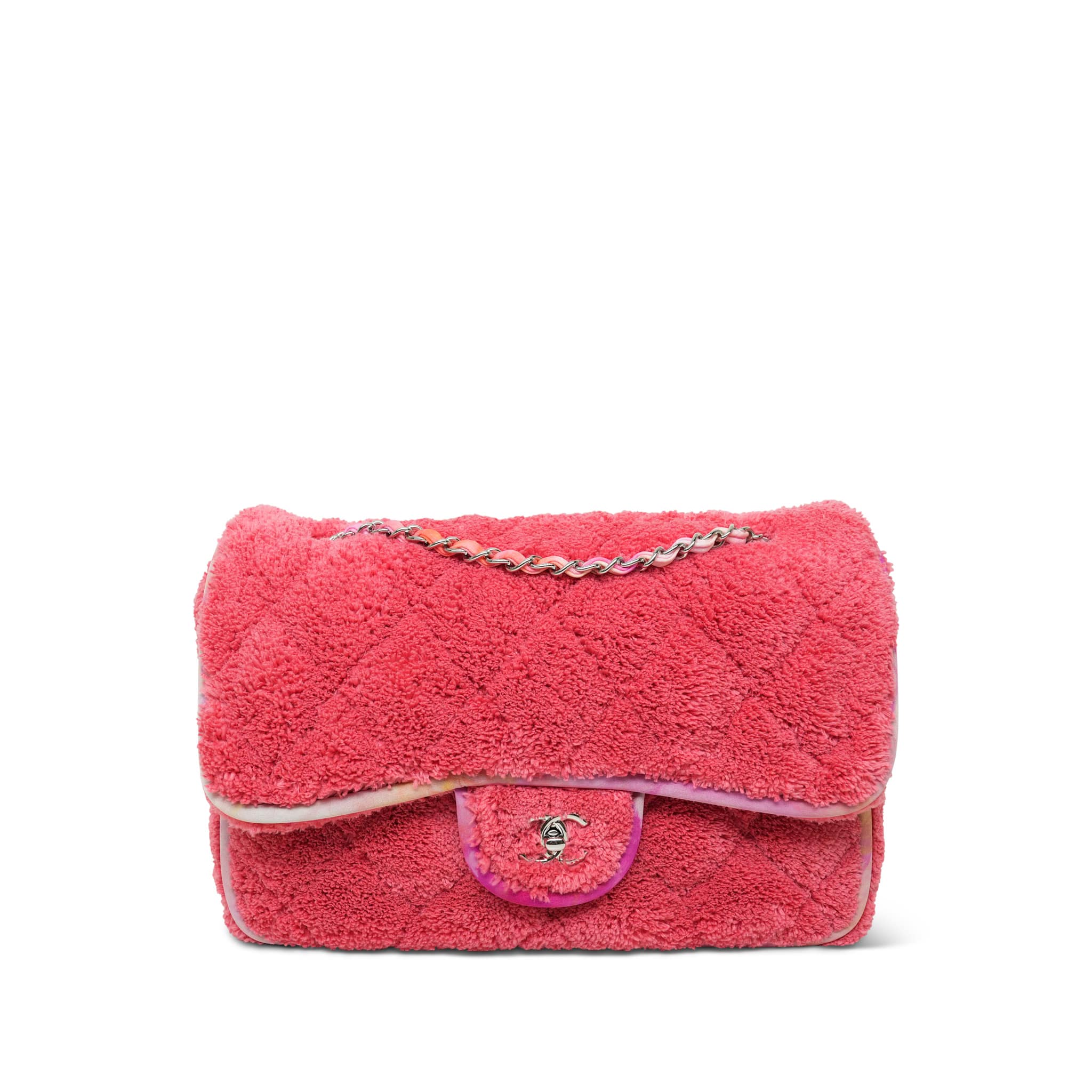 Coral Terry Cloth Quilted Jumbo Single Flap Silver Hardware – REDELUXE