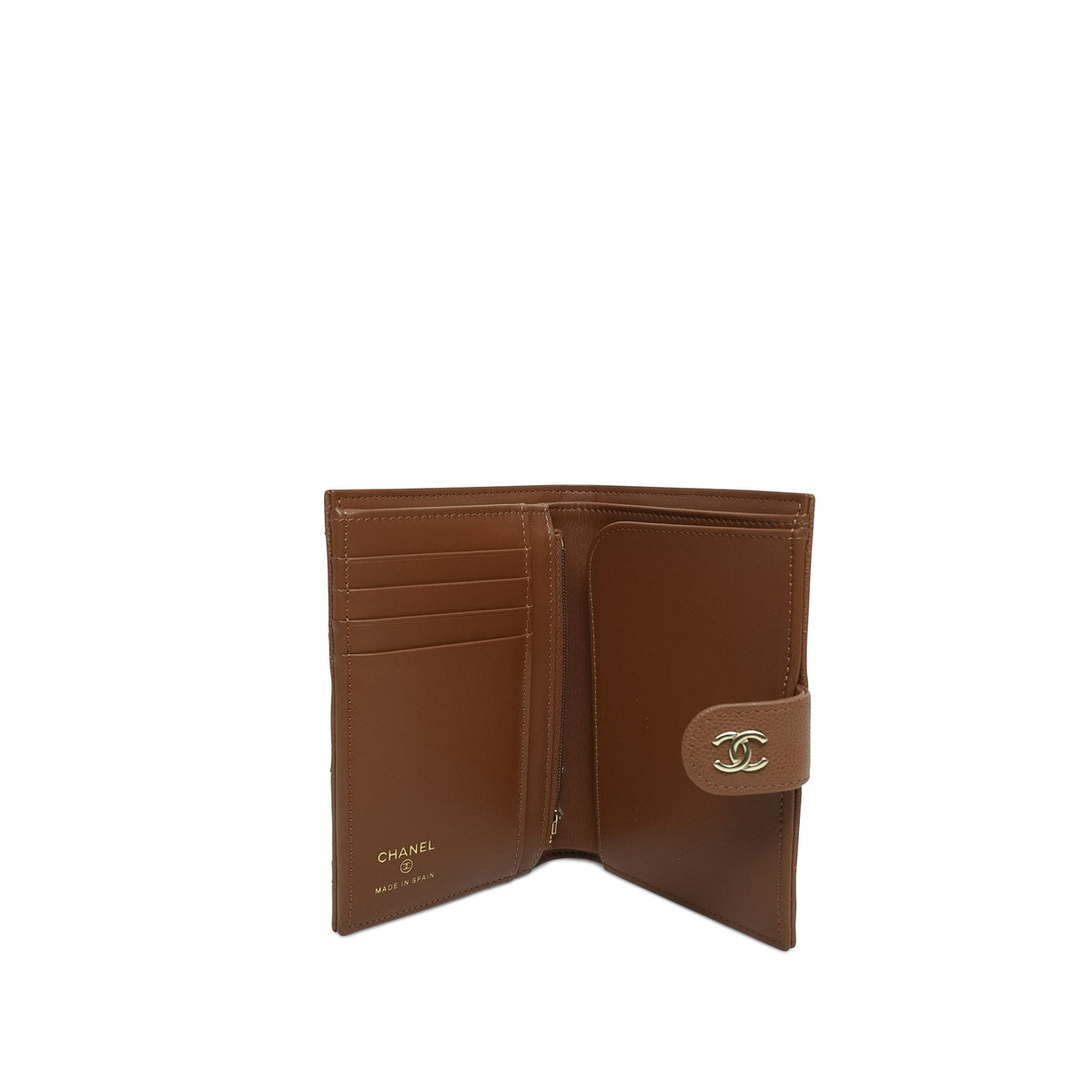 26A Dark Brown Caviar Quilted Classic Passport Holder Light Gold Hardware