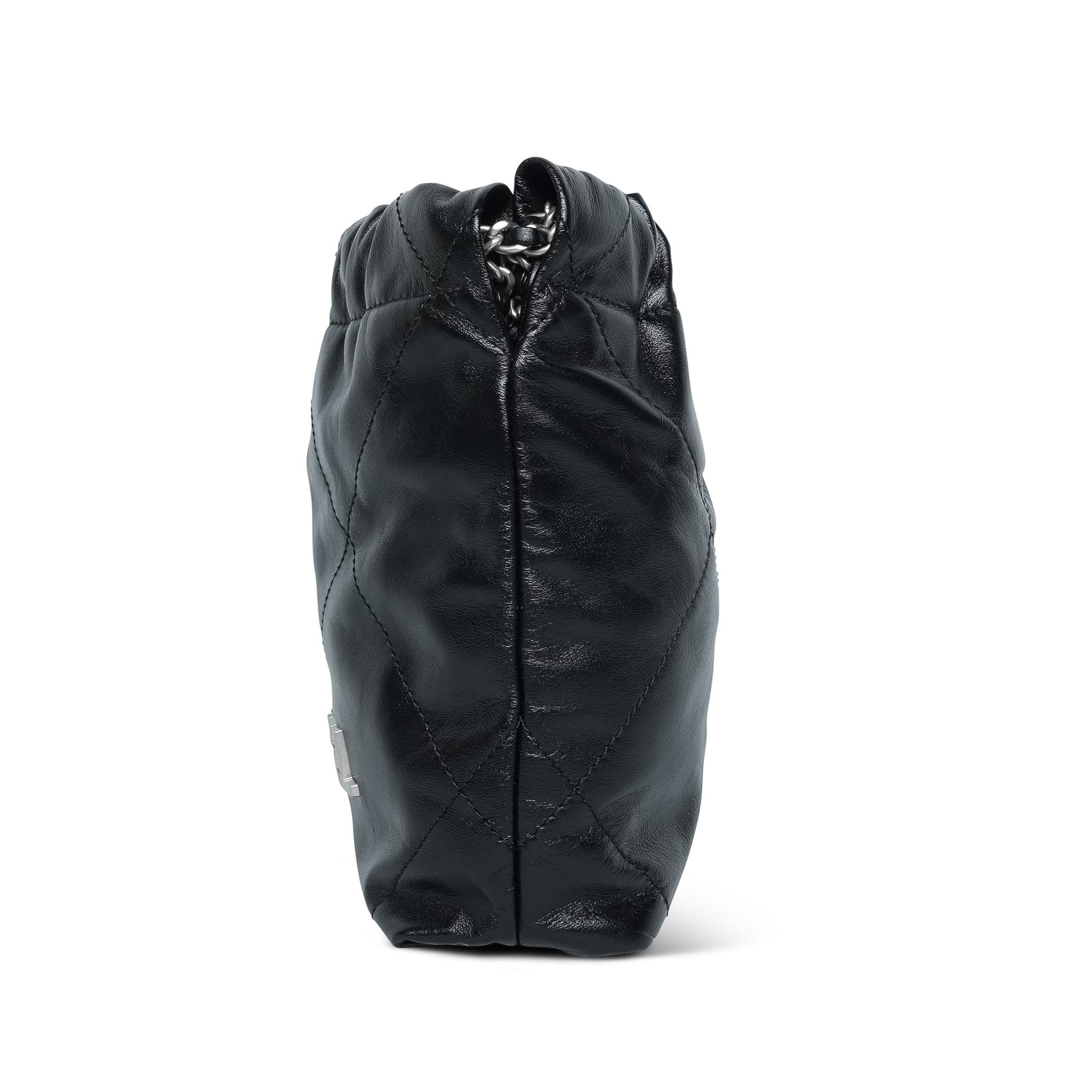 Product image 3 of 12: Black Calfskin Quilted Mini 22 Hobo Bag Aged Silver Hardware