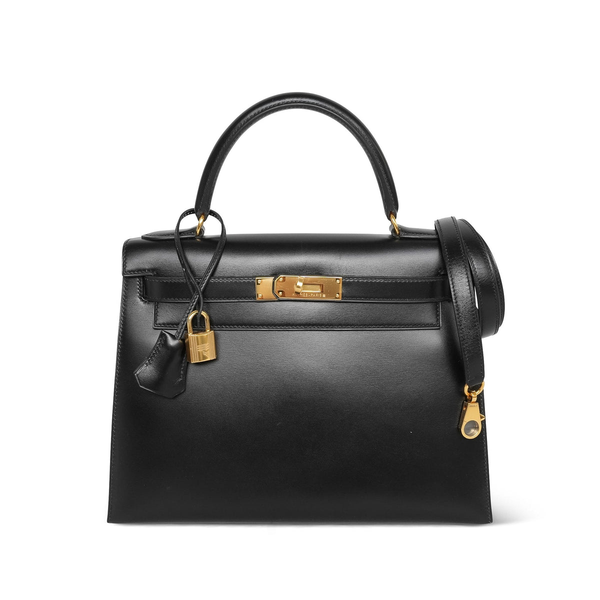 Kelly Sellier 28 Black Box Calfskin Gold Plated W Circle Stamp