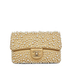 Product image 3 of 15: 15C Metallic Gold Lambskin Pearl Embellished Slim Flap Bag AGHW