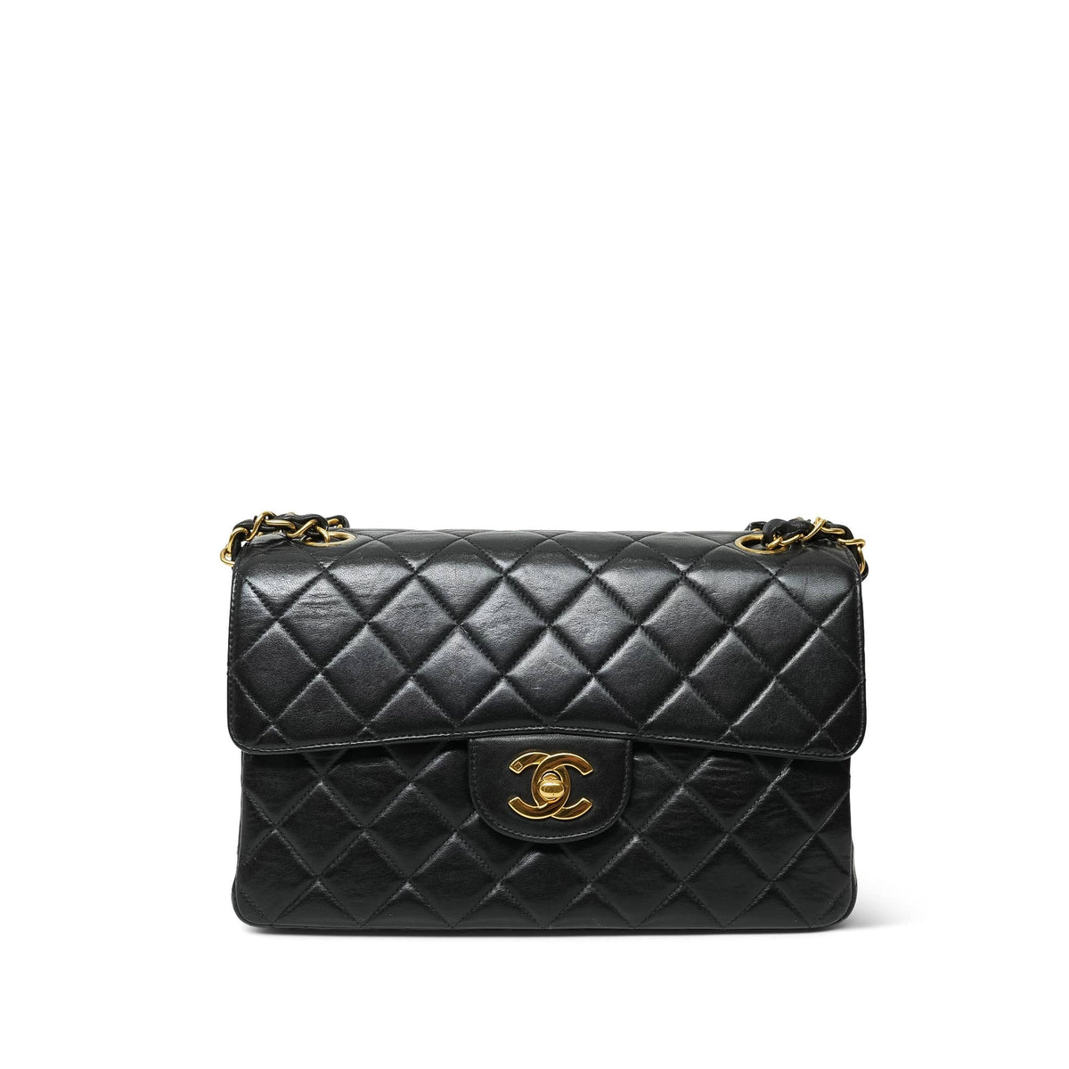 Black Lambskin Quilted Double Face Flap Bag Small Gold Hardware