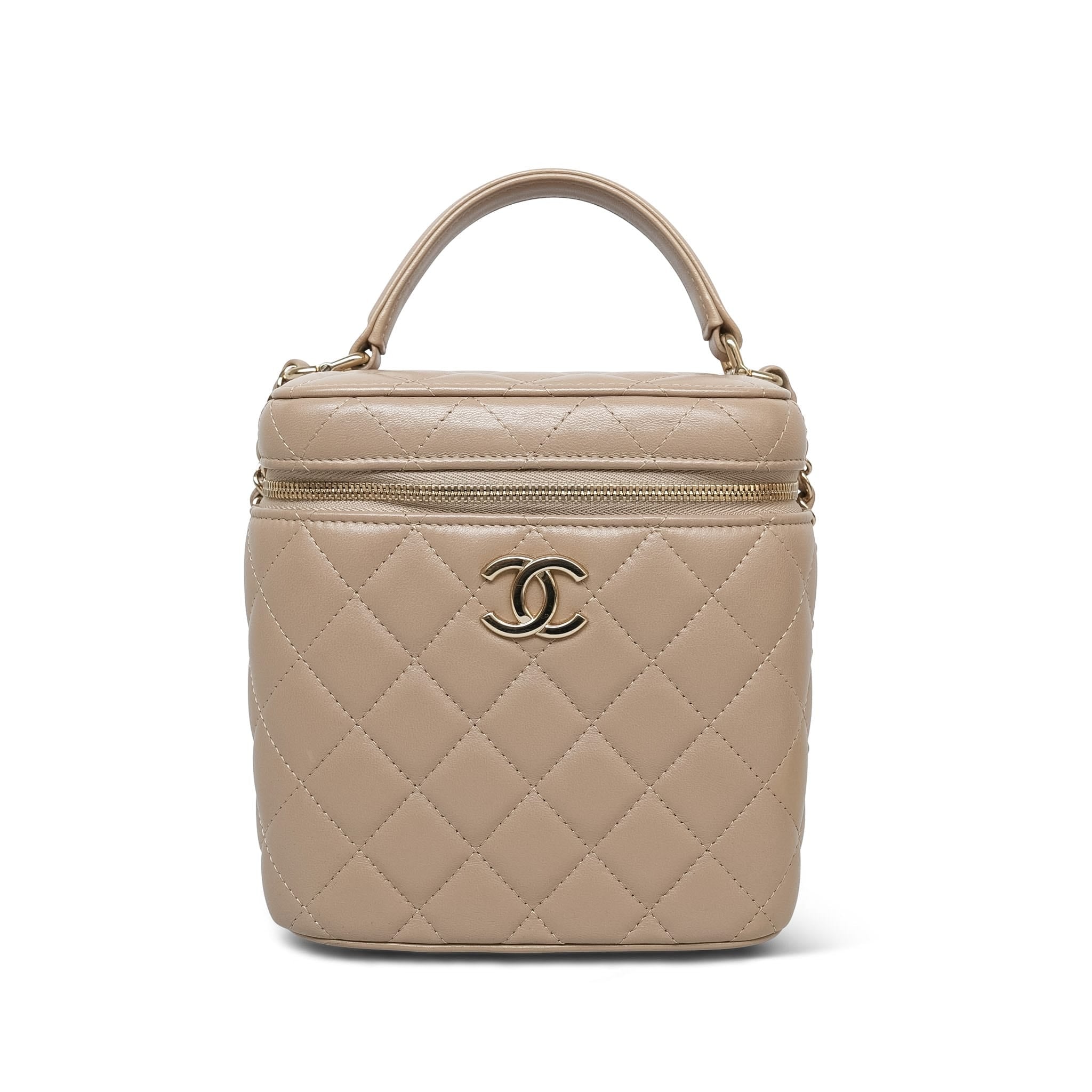 Product image 3 of 28: Beige Lambskin Quilted Top Handle Vanity Case LGHW