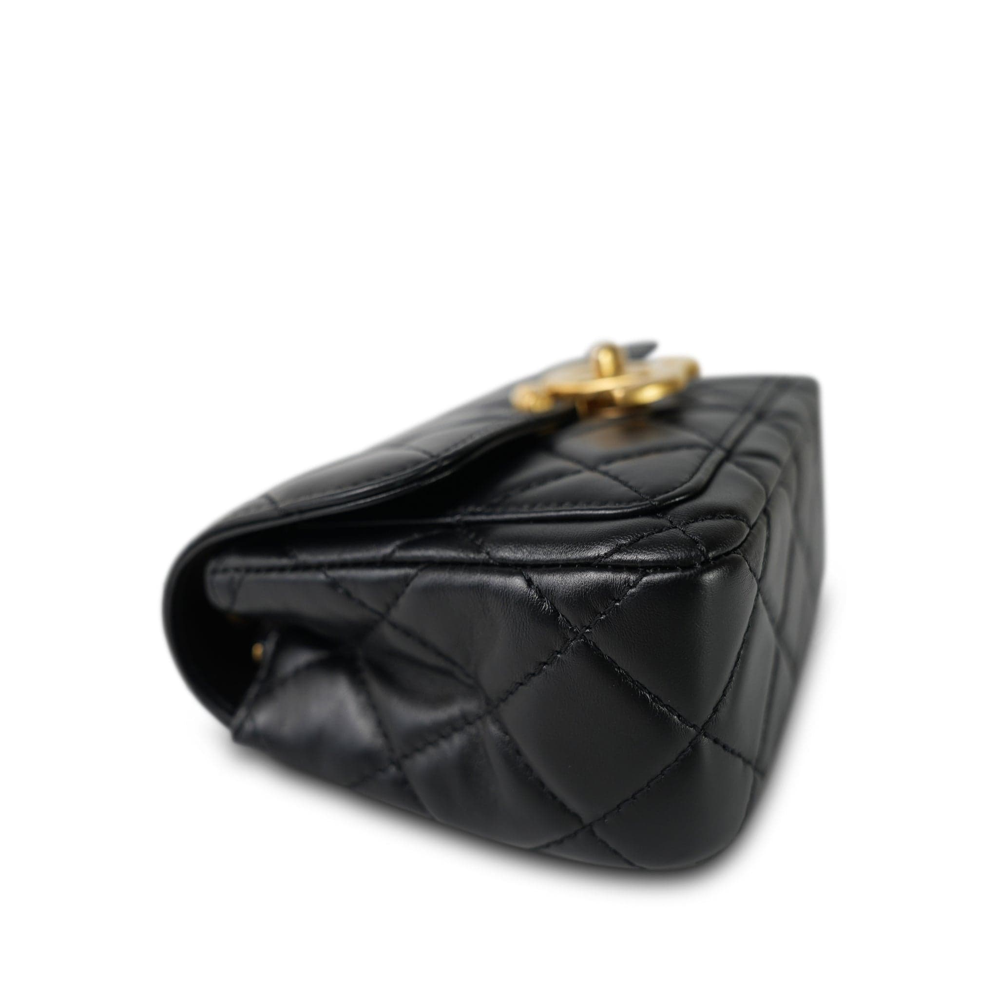 24B Black Lambskin Quilted CC Flap Bag Mini Aged Gold Hardware