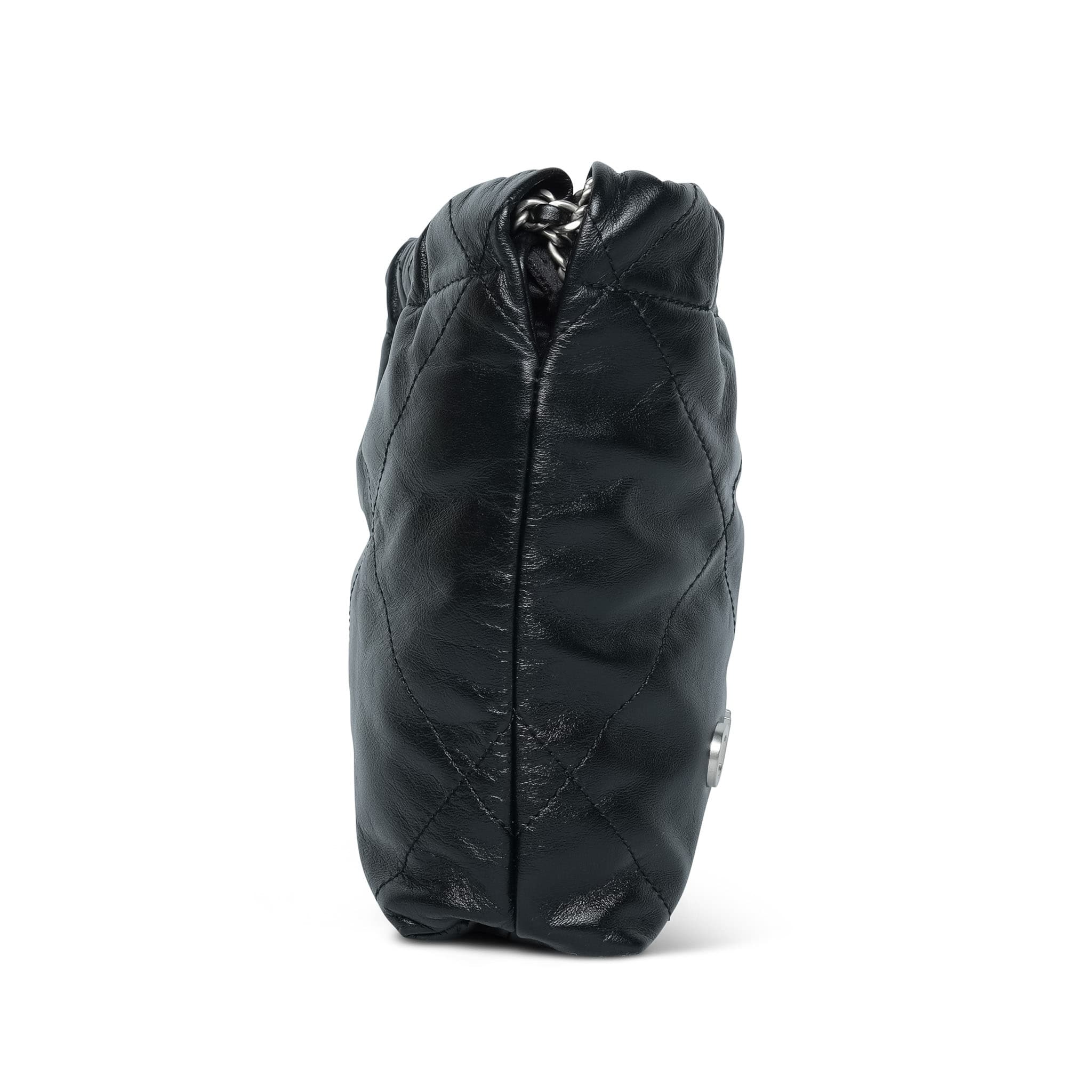 Product image 5 of 12: Black Calfskin Quilted Mini 22 Hobo Bag Aged Silver Hardware