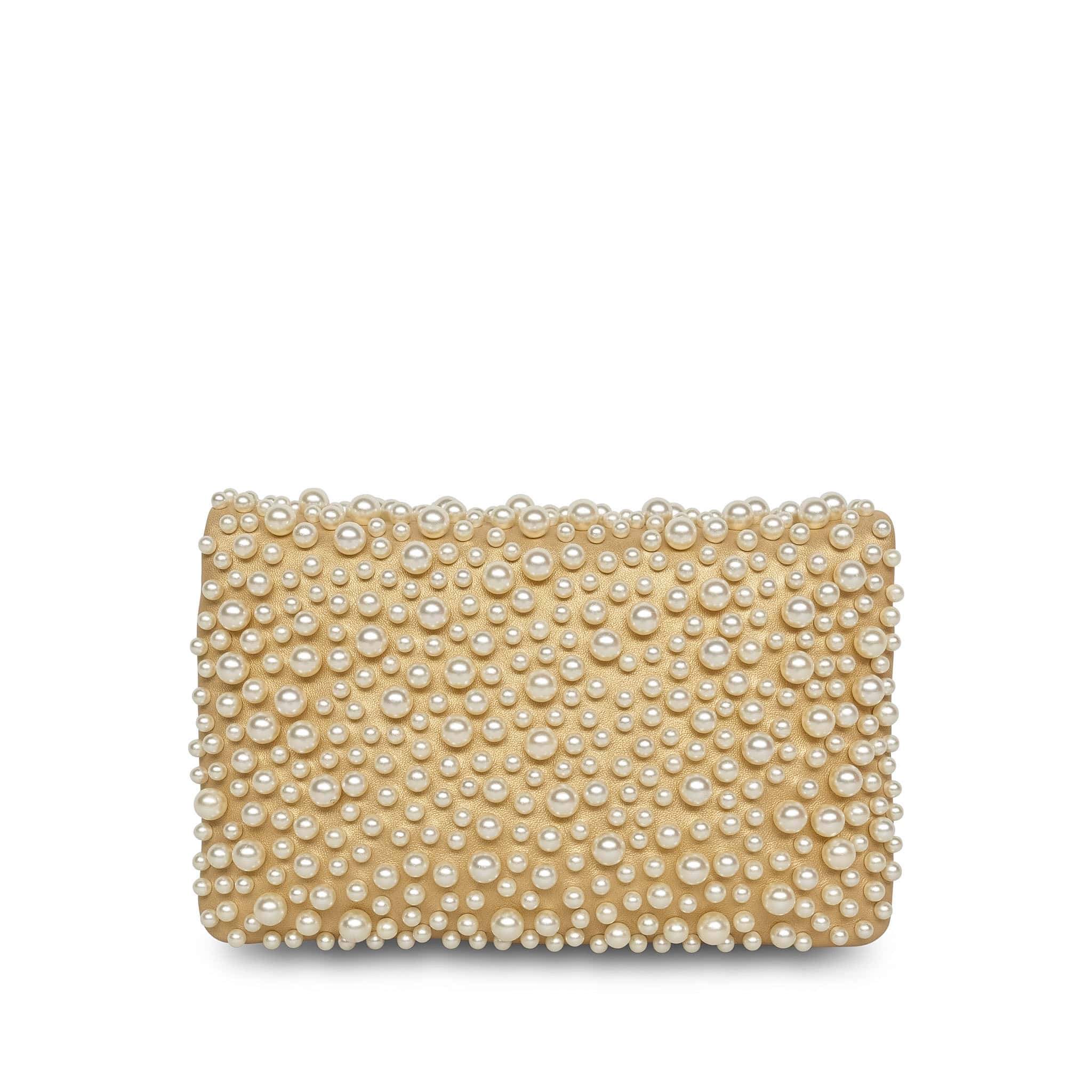 Product image 5 of 15: 15C Metallic Gold Lambskin Pearl Embellished Slim Flap Bag AGHW