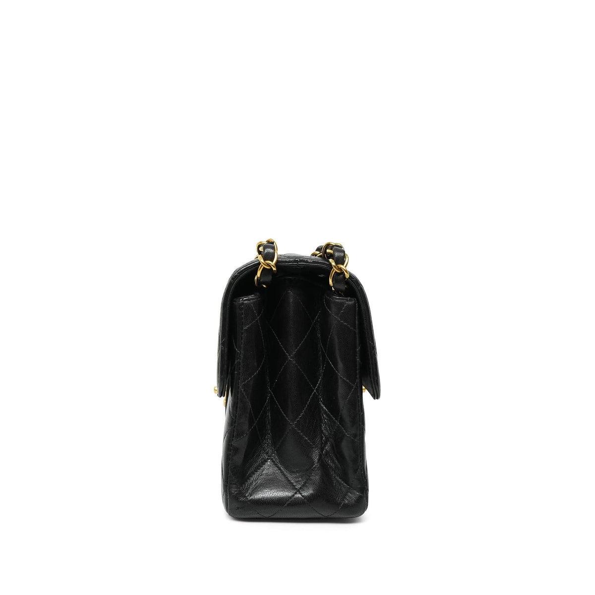 Black Lambskin Quilted Double Face Flap Bag Small Gold Hardware