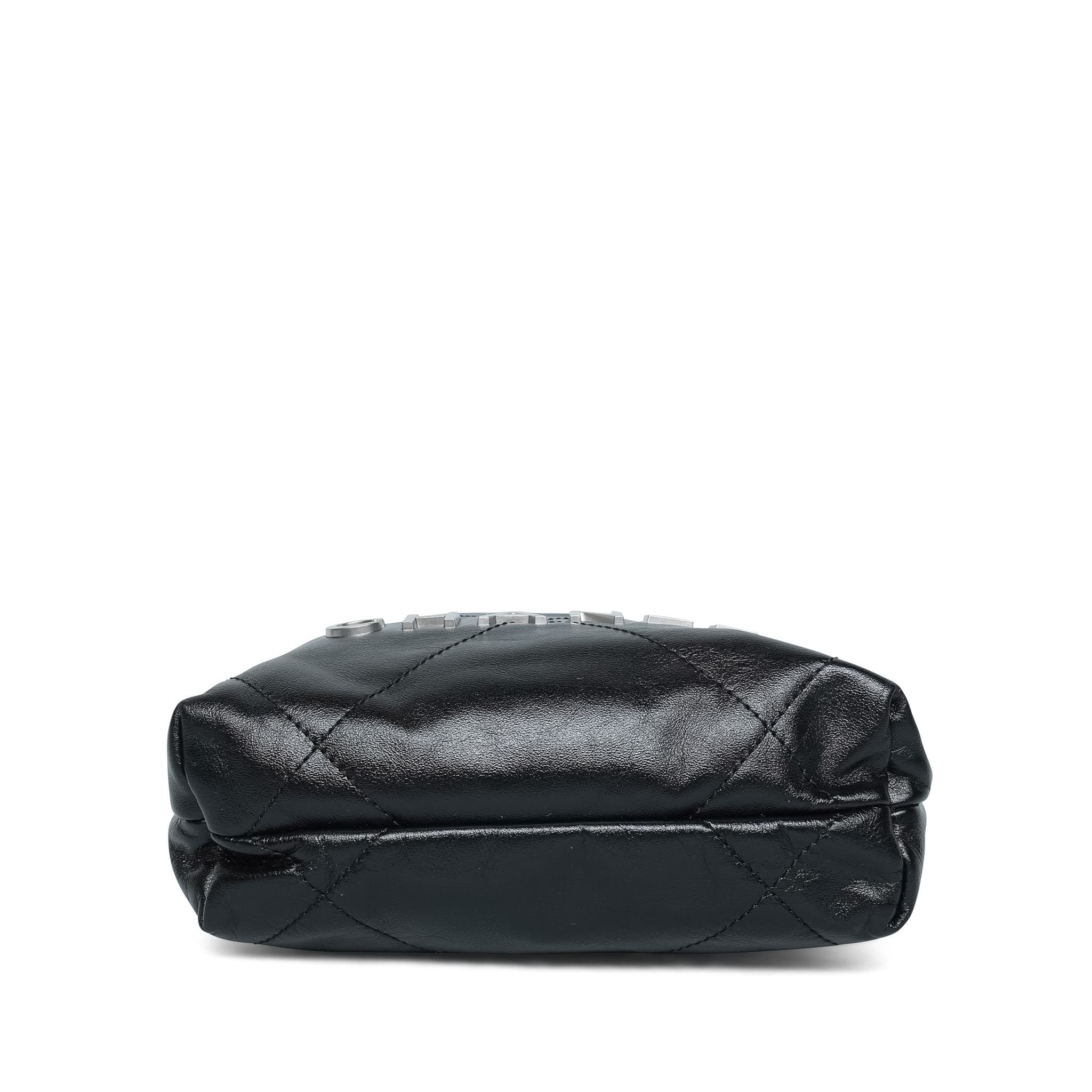 Product image 6 of 12: Black Calfskin Quilted Mini 22 Hobo Bag Aged Silver Hardware