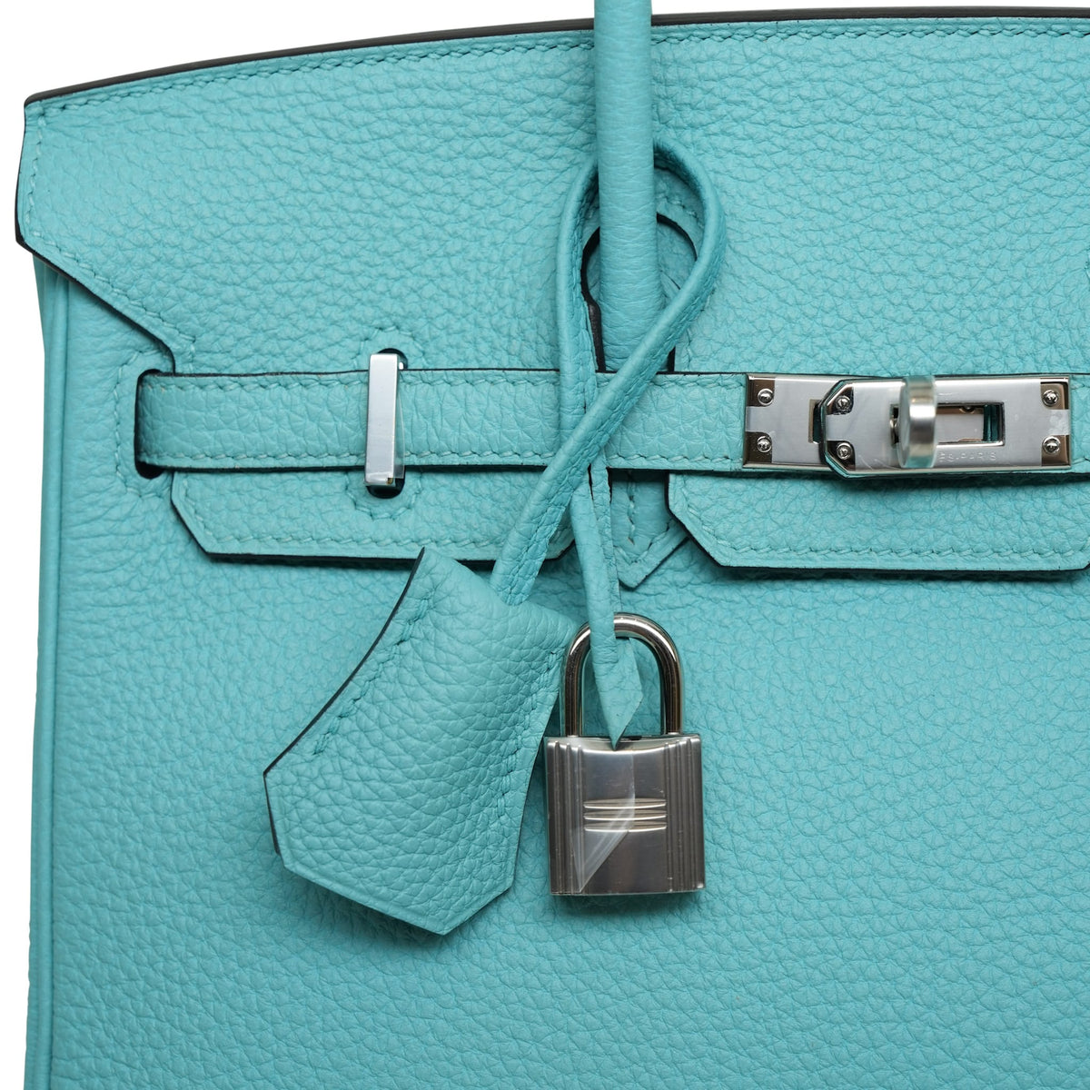 Birkin 25 Bleu Atoll Veau Togo Palladium Plated T Stamp