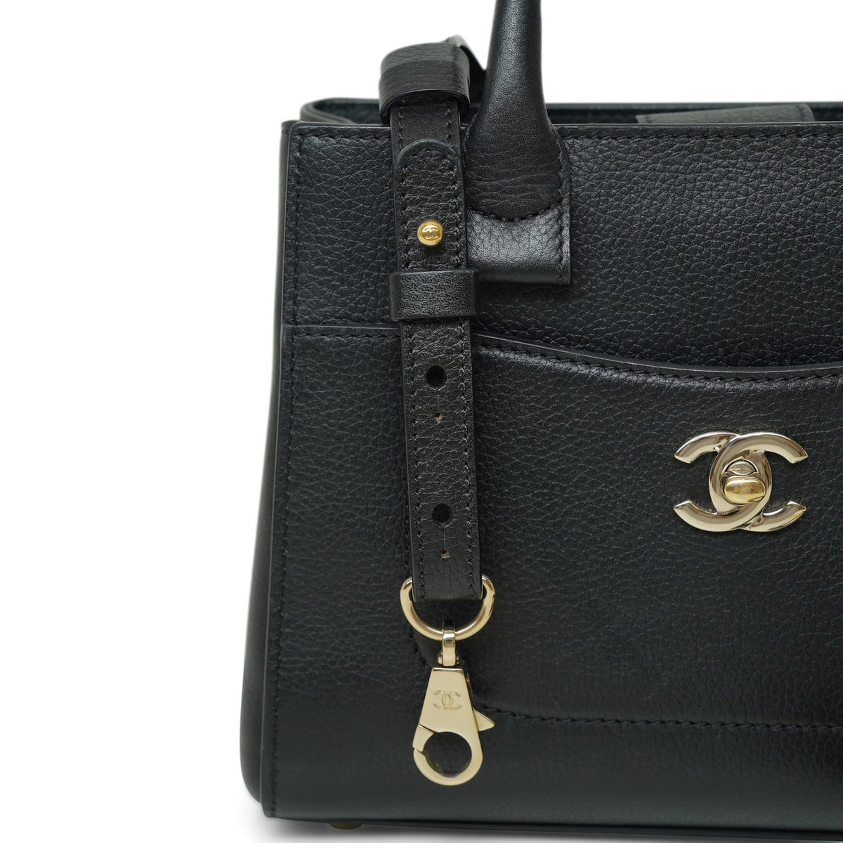 Black Grained Calfskin Mini Neo Executive Shopper Tote LGHW