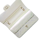 Product image 15 of 16: 20B White Iridescent Calfskin Quilted Classic Flap Medium Light Gold Hardware