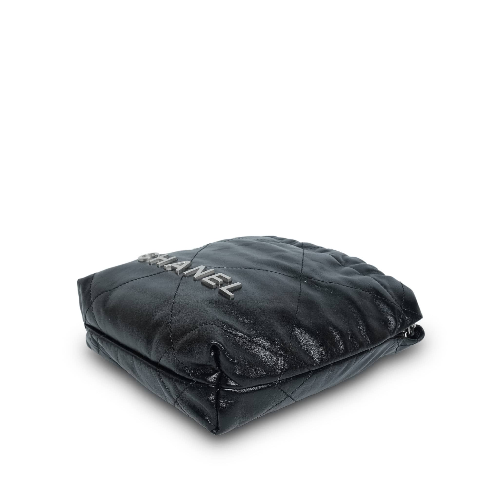 Product image 8 of 12: Black Calfskin Quilted Mini 22 Hobo Bag Aged Silver Hardware