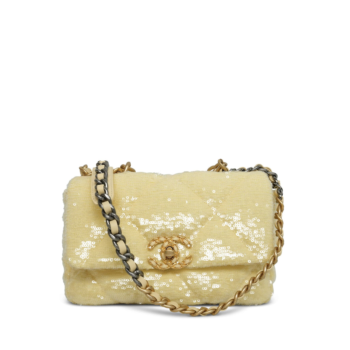 Yellow Sequin Quilted 19 Flap Small Mixed Hardware