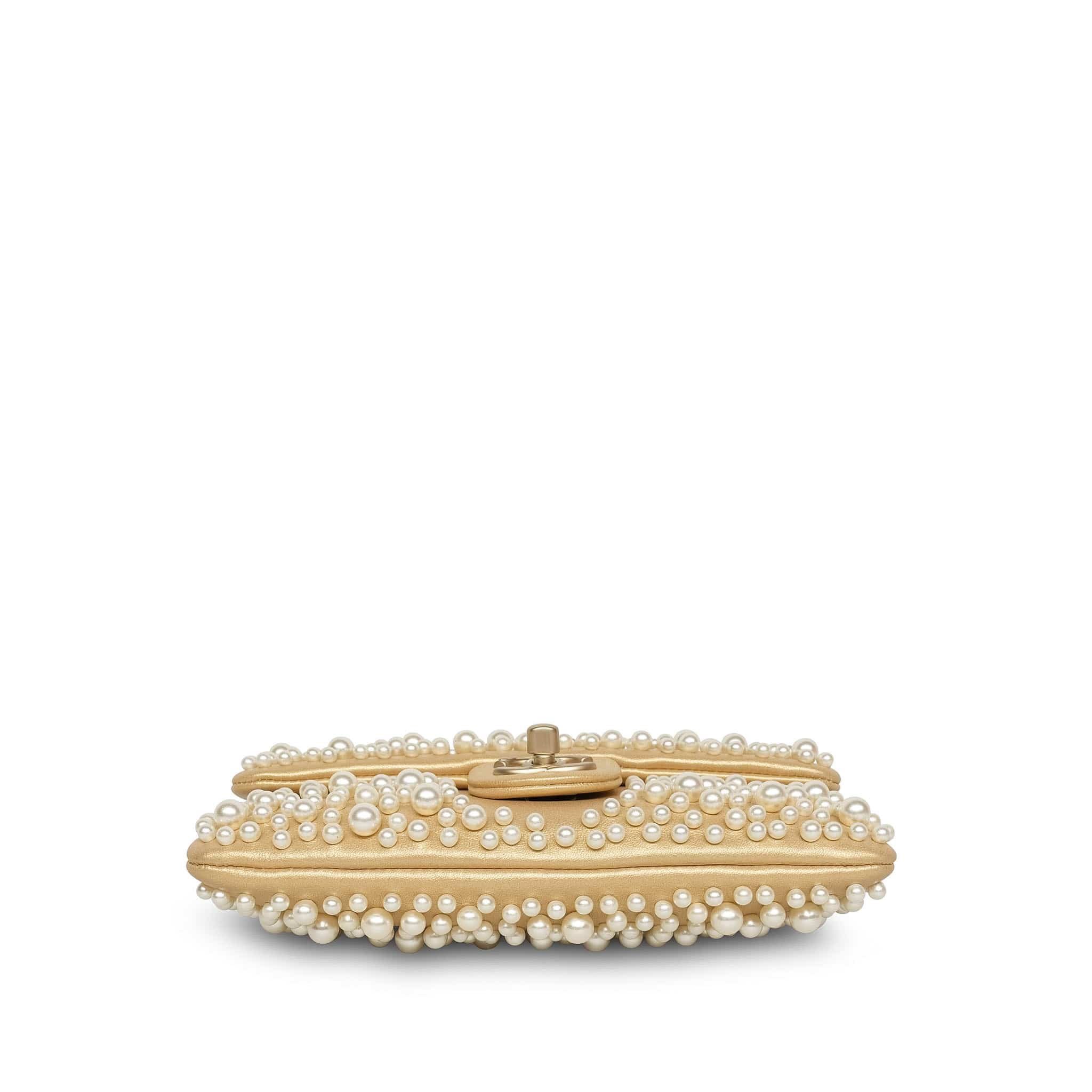 Product image 8 of 15: 15C Metallic Gold Lambskin Pearl Embellished Slim Flap Bag AGHW
