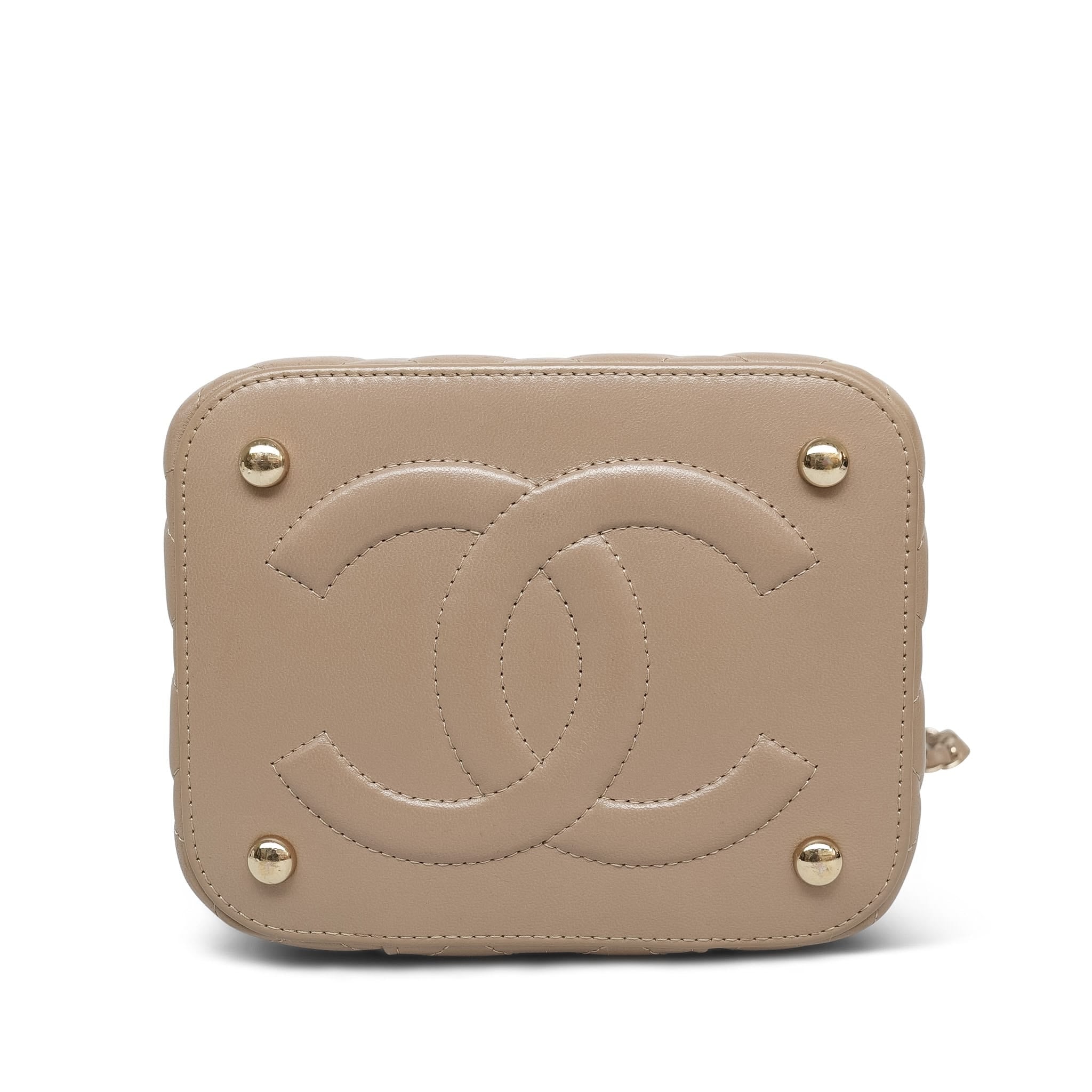 Product image 8 of 28: Beige Lambskin Quilted Top Handle Vanity Case LGHW