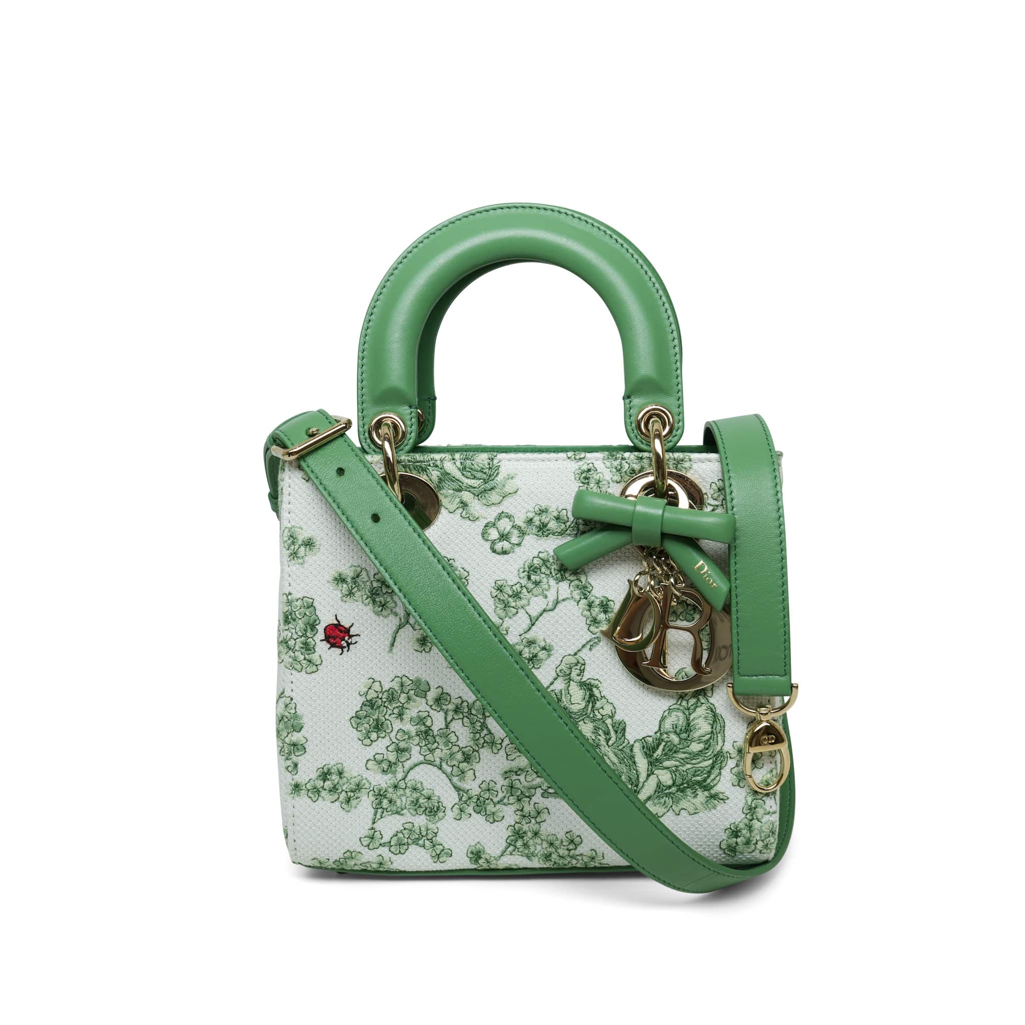 Dior Green Multicolor Toile de Jouy Clover Embroidery Lady Dior