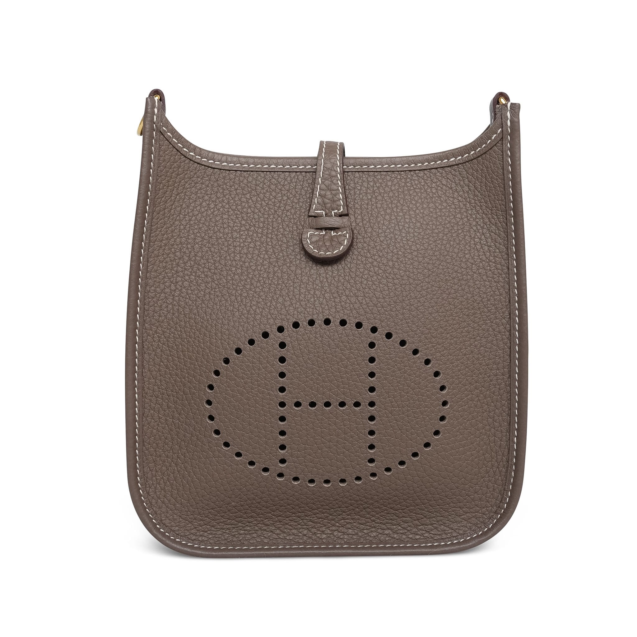 Product image 5 of 16: Evelyne Amazone 16 TPM Etoupe/Bleu Indigo Taurillon Clemence Gold Plated U Stamp