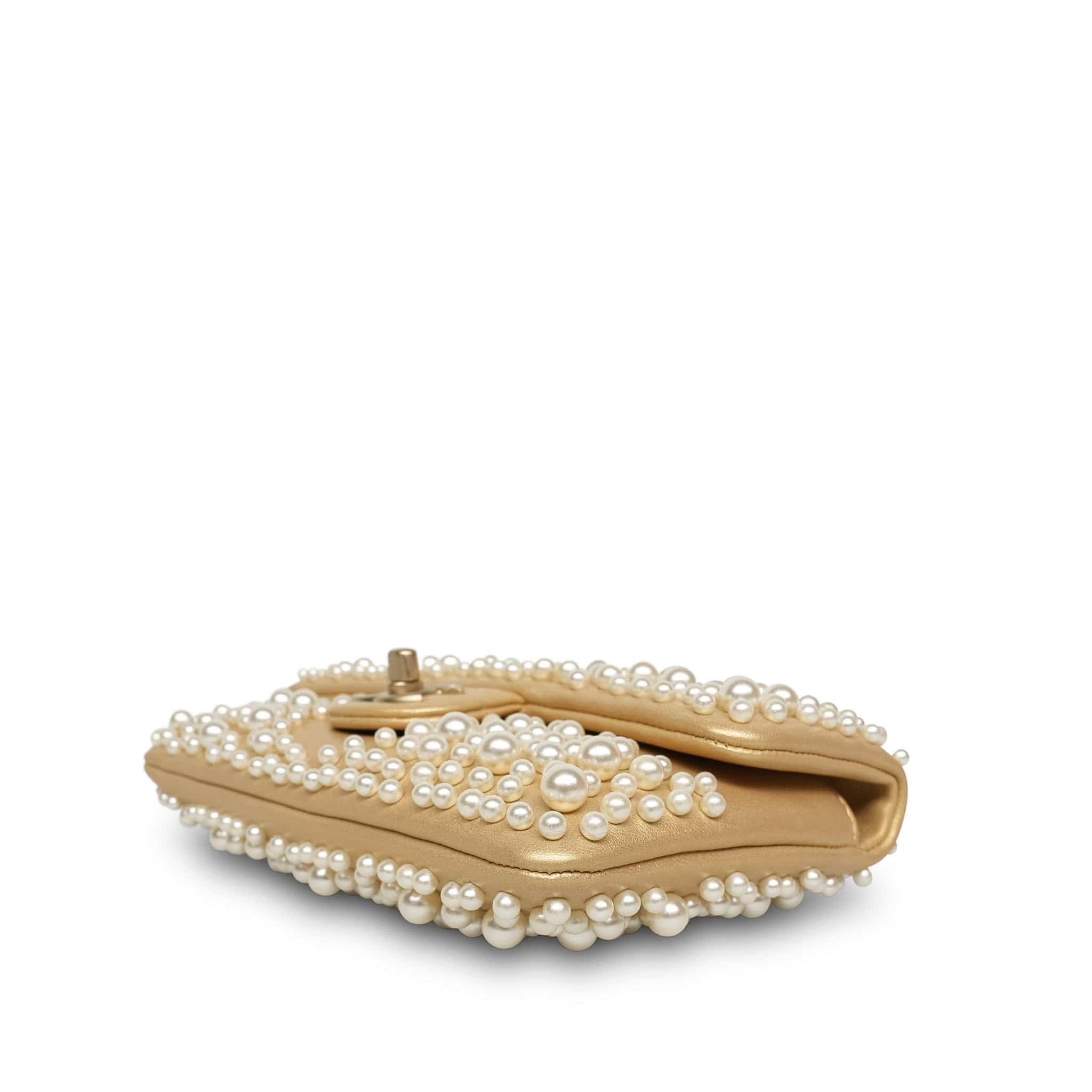 Product image 11 of 15: 15C Metallic Gold Lambskin Pearl Embellished Slim Flap Bag AGHW