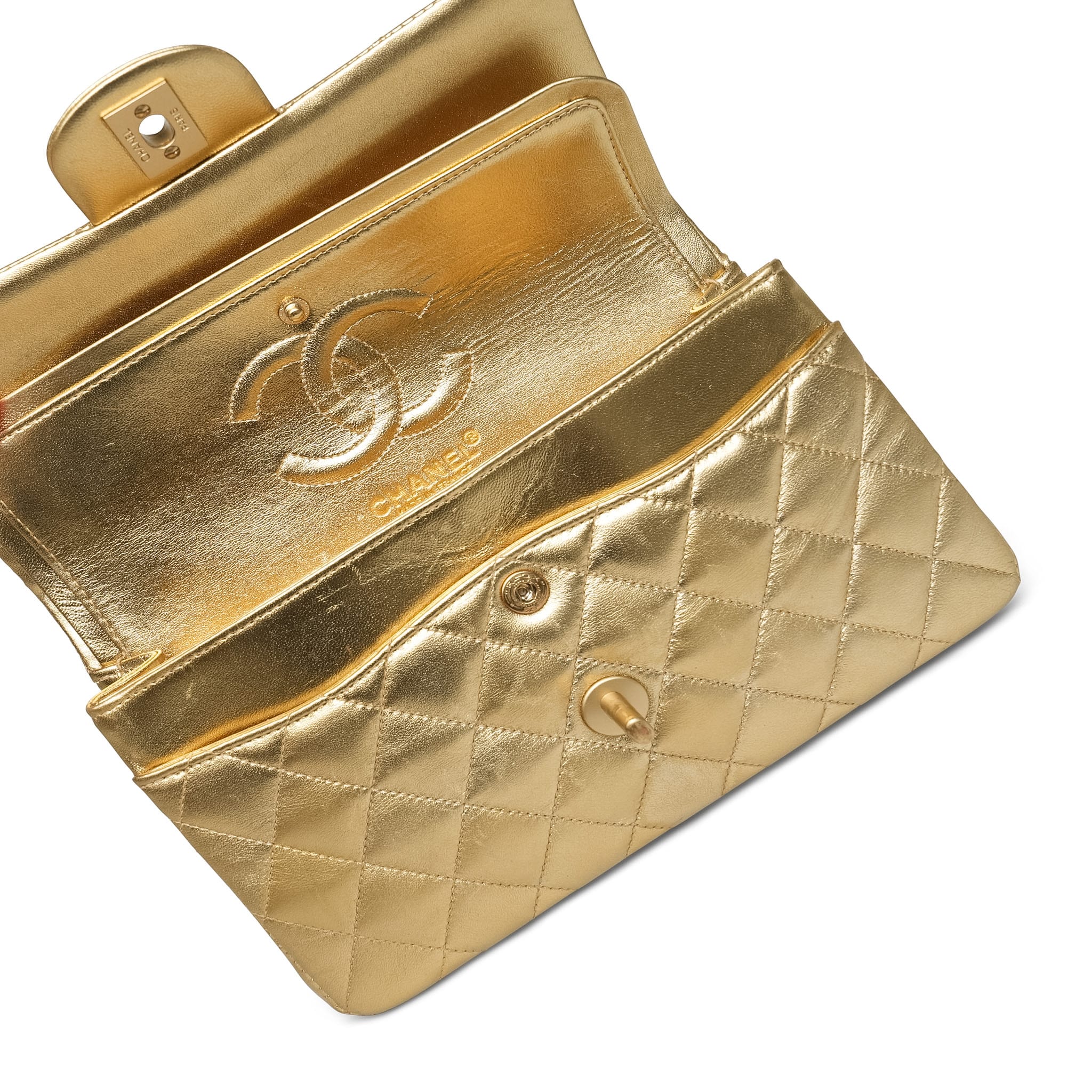 Product image 20 of 32: Gold Metallic Lambskin Quilted Classic Flap Small Aged Gold Hardware