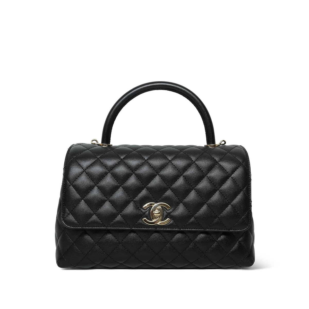 Black Caviar Quilted Coco Handle Medium Light Gold Hardware
