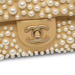 Product image 12 of 15: 15C Metallic Gold Lambskin Pearl Embellished Slim Flap Bag AGHW