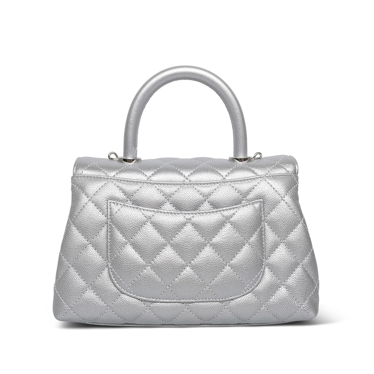Silver Metallic Caviar Quilted Coco Handle Small Silver Hardware