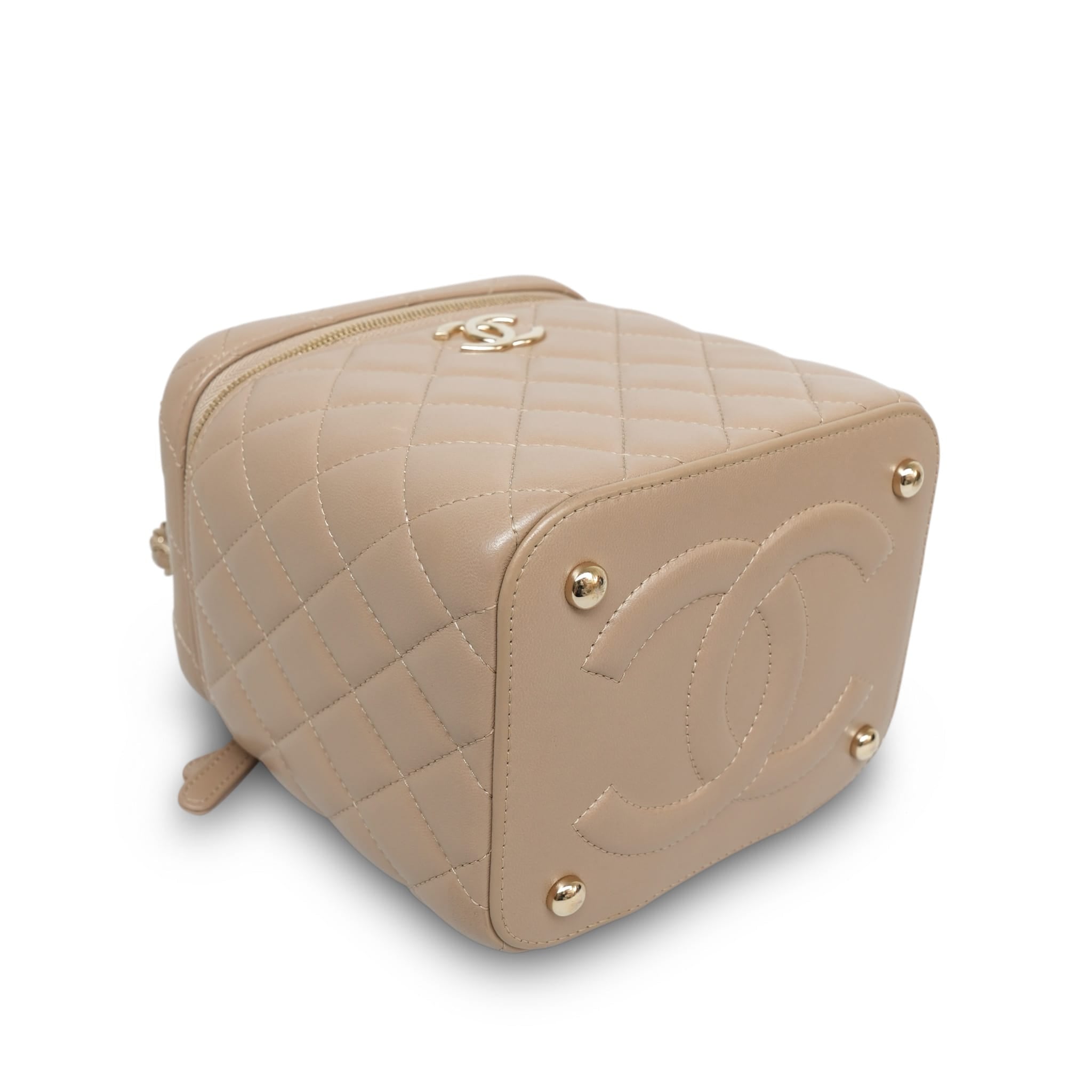Product image 9 of 28: Beige Lambskin Quilted Top Handle Vanity Case LGHW