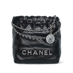Product image 2 of 12: Black Calfskin Quilted Mini 22 Hobo Bag Aged Silver Hardware