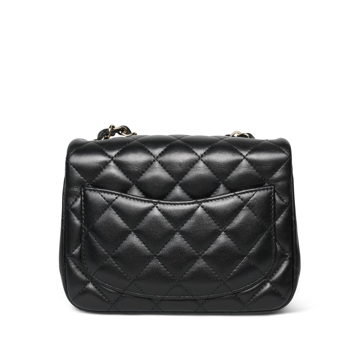 Black Lambskin Quilted Mini Square Flap Light Gold HW