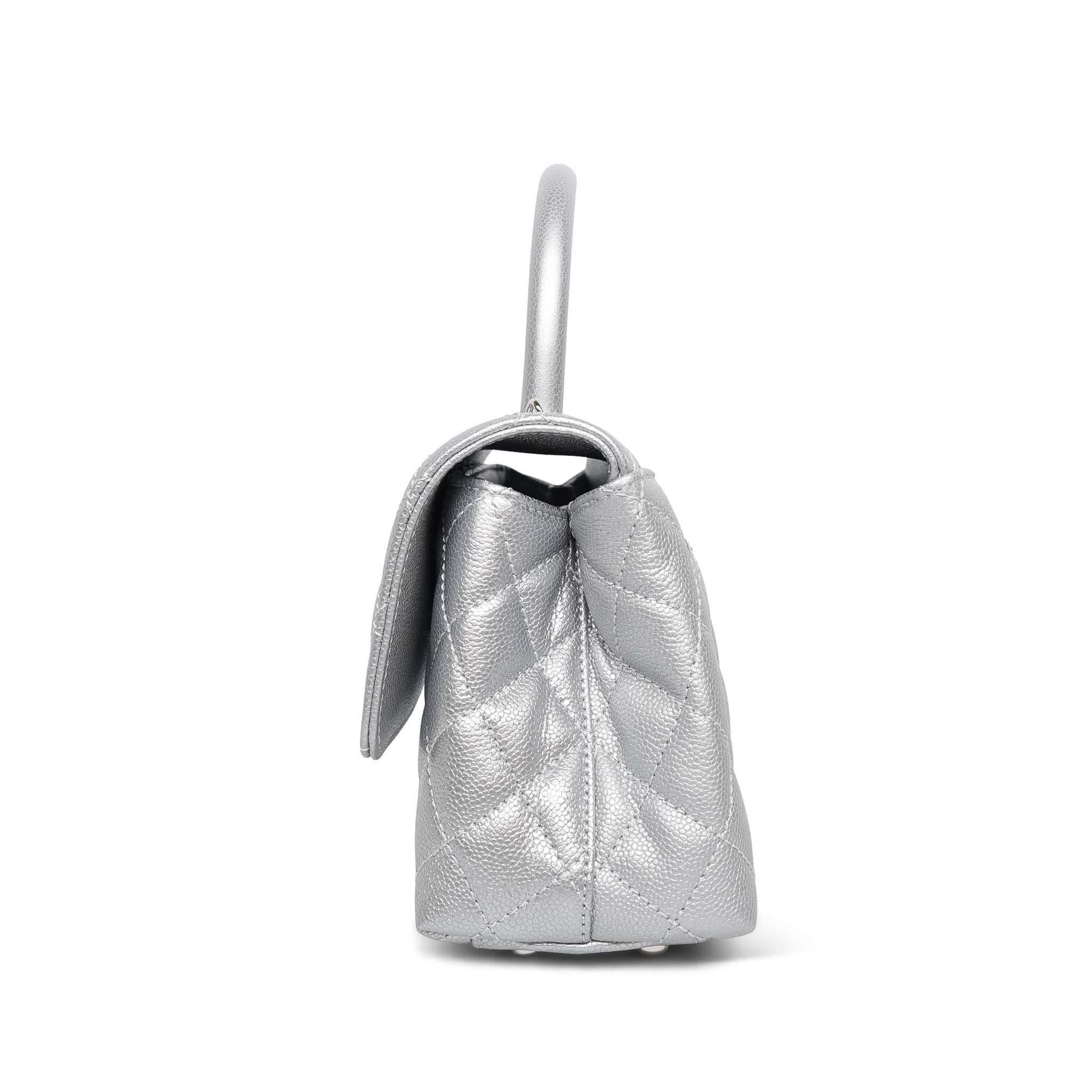 Product image 5 of 14: Silver Metallic Caviar Quilted Coco Handle Small Silver Hardware