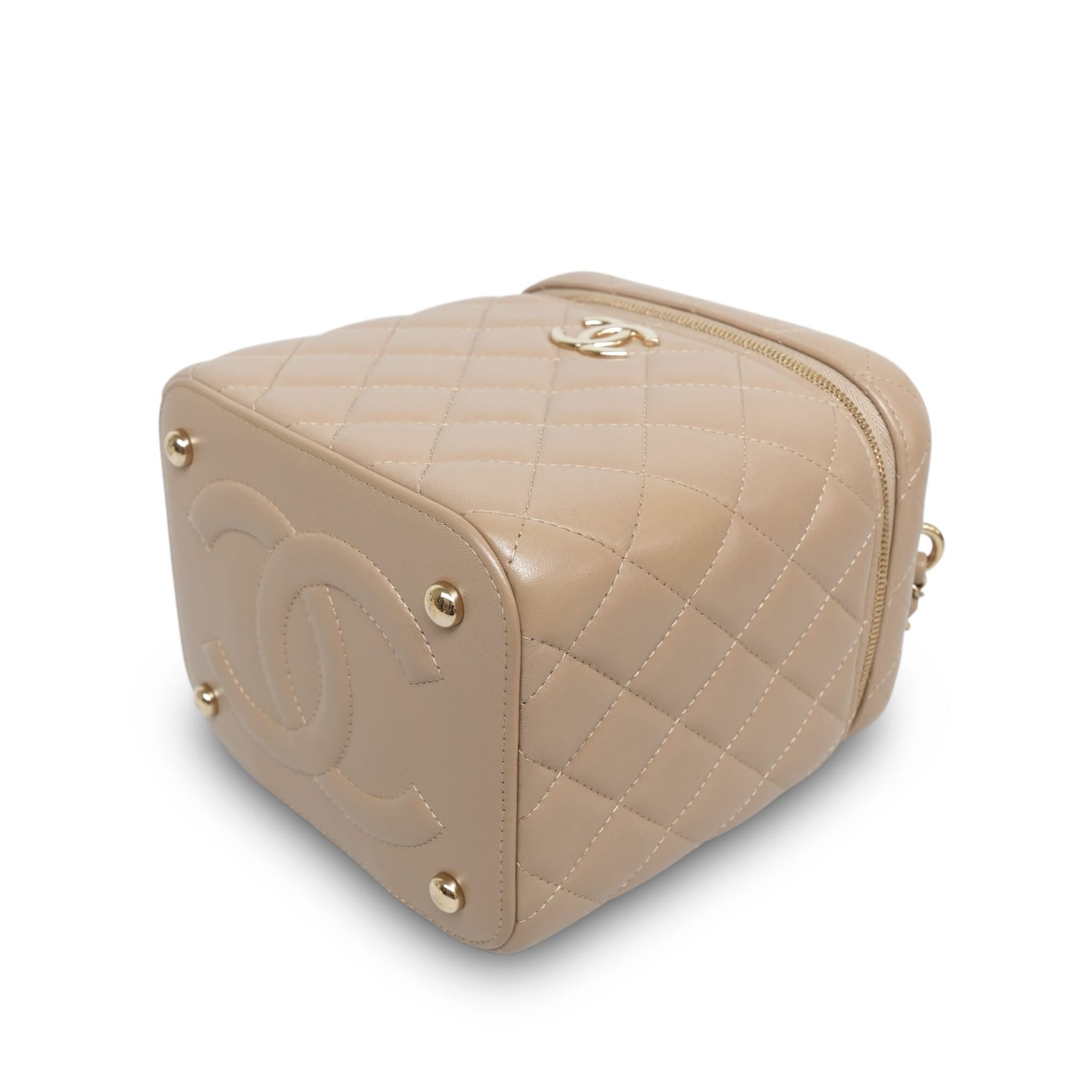 Product image 11 of 28: Beige Lambskin Quilted Top Handle Vanity Case LGHW