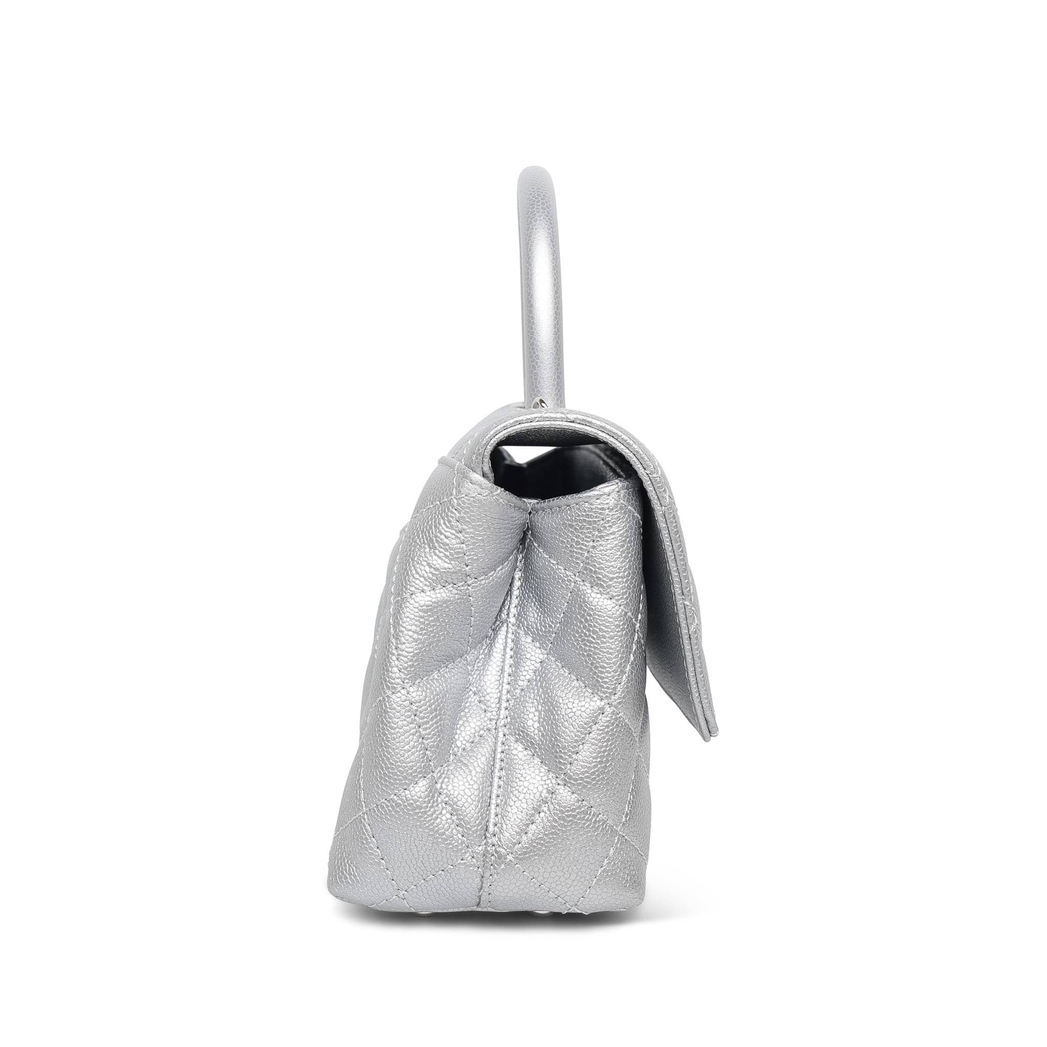 Product image 3 of 14: Silver Metallic Caviar Quilted Coco Handle Small Silver Hardware