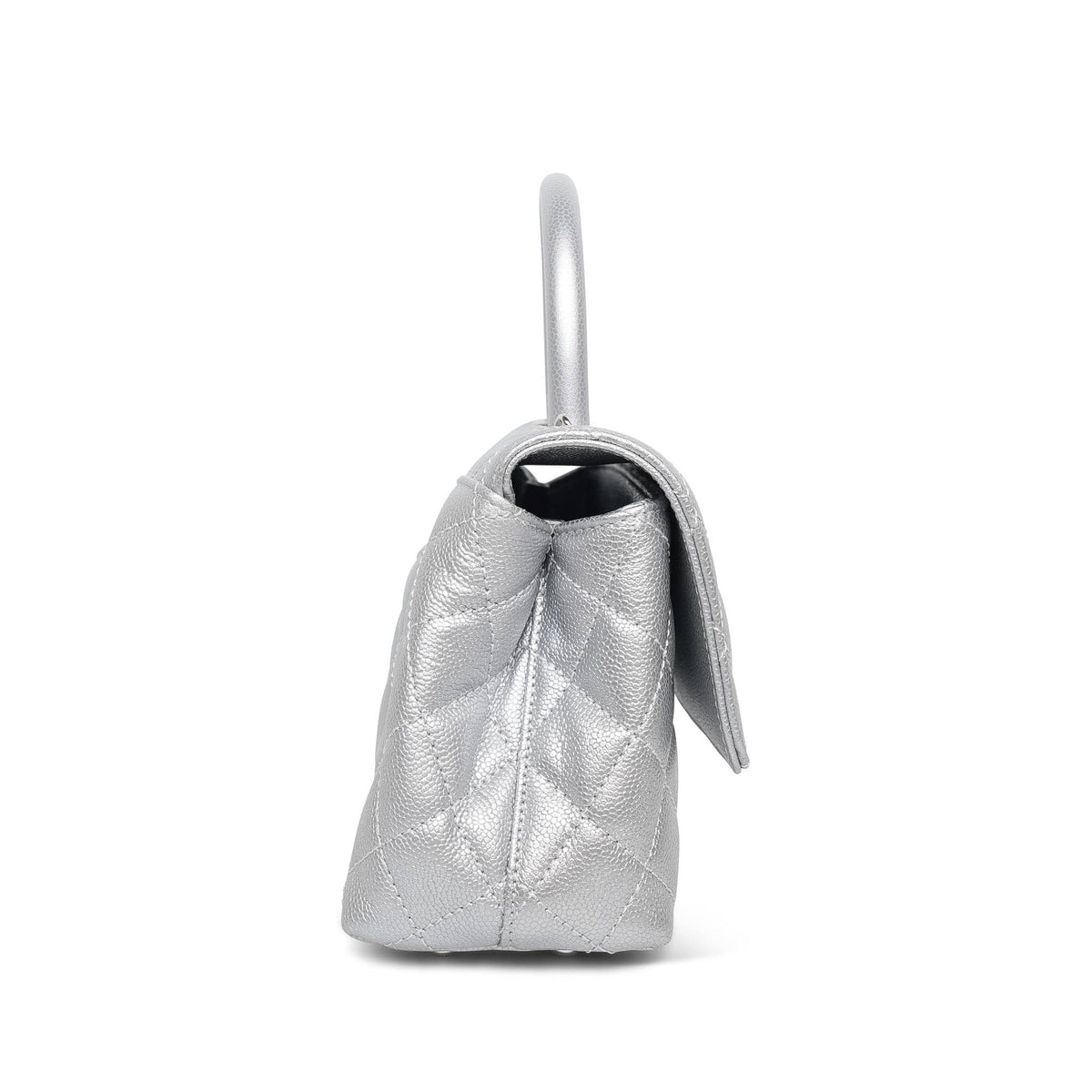 Silver Metallic Caviar Quilted Coco Handle Small Silver Hardware