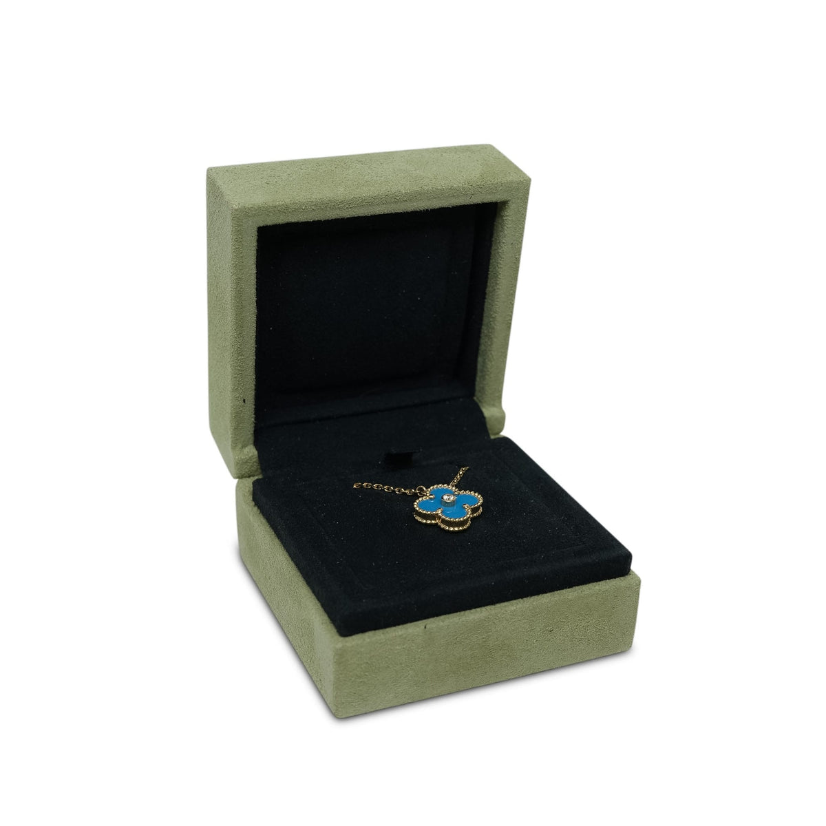 Van Cleef & Arpels 2019 Alhambra Holiday Pendant Blue Sèvres/Diamond 18K Yellow Gold