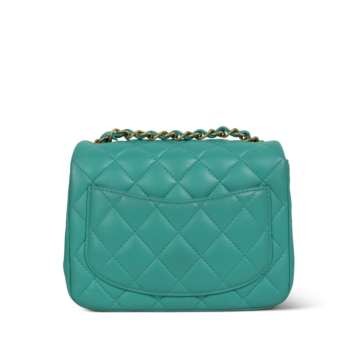 19S Teal Lambskin Quilted Mini Square Flap Aged Gold Hardware