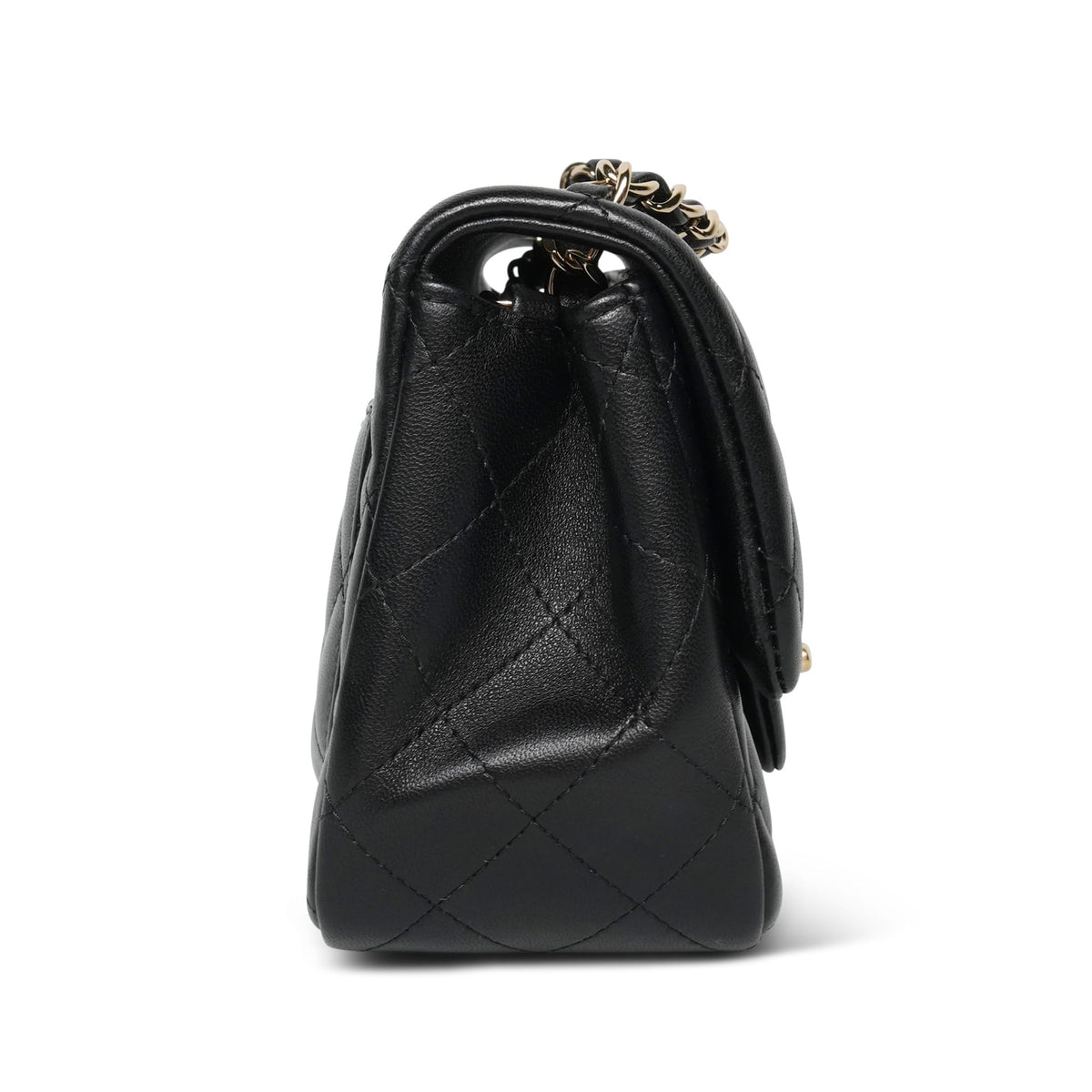 Black Lambskin Quilted Mini Square Flap Light Gold HW