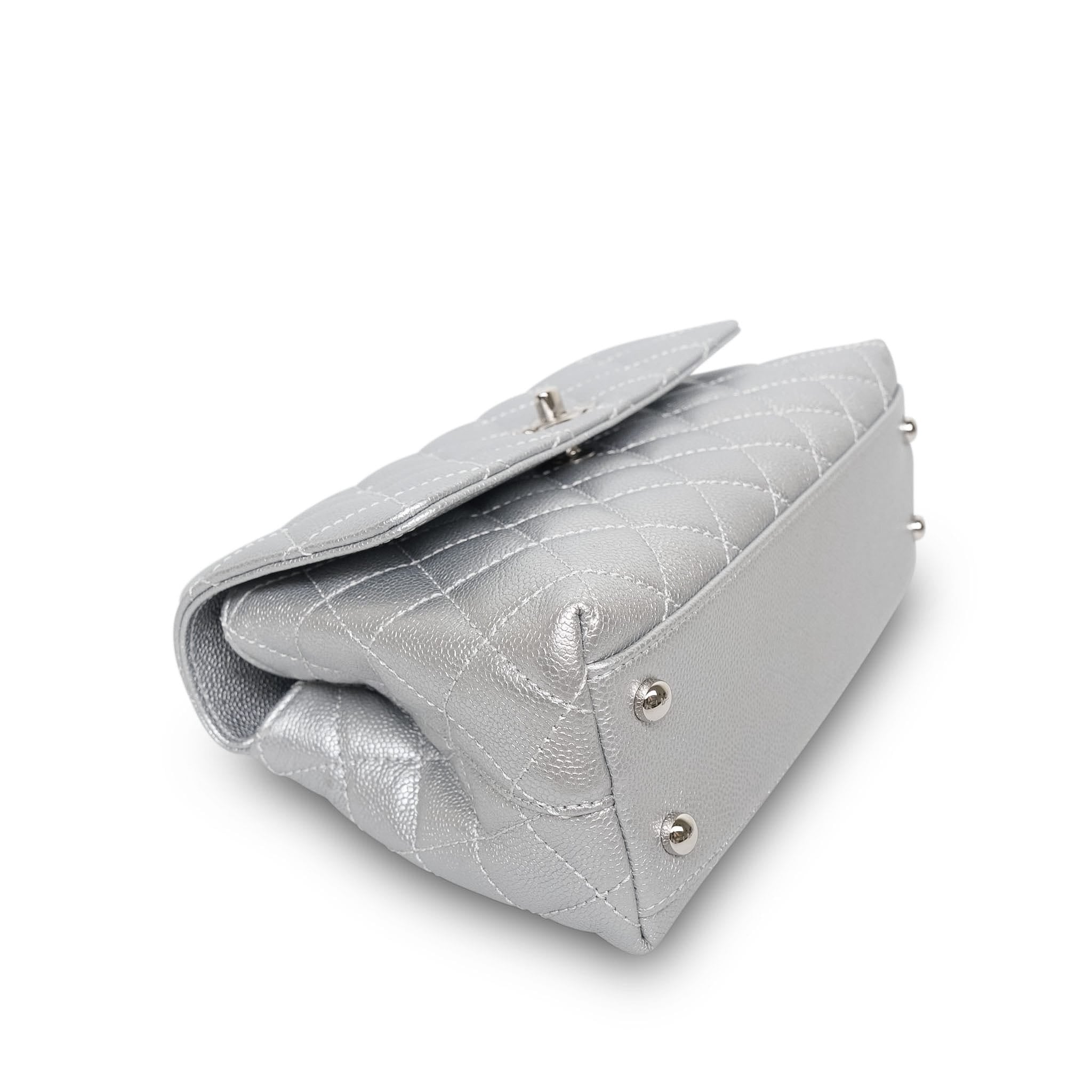 Product image 7 of 14: Silver Metallic Caviar Quilted Coco Handle Small Silver Hardware