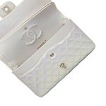 Product image 16 of 16: 20B White Iridescent Calfskin Quilted Classic Flap Medium Light Gold Hardware