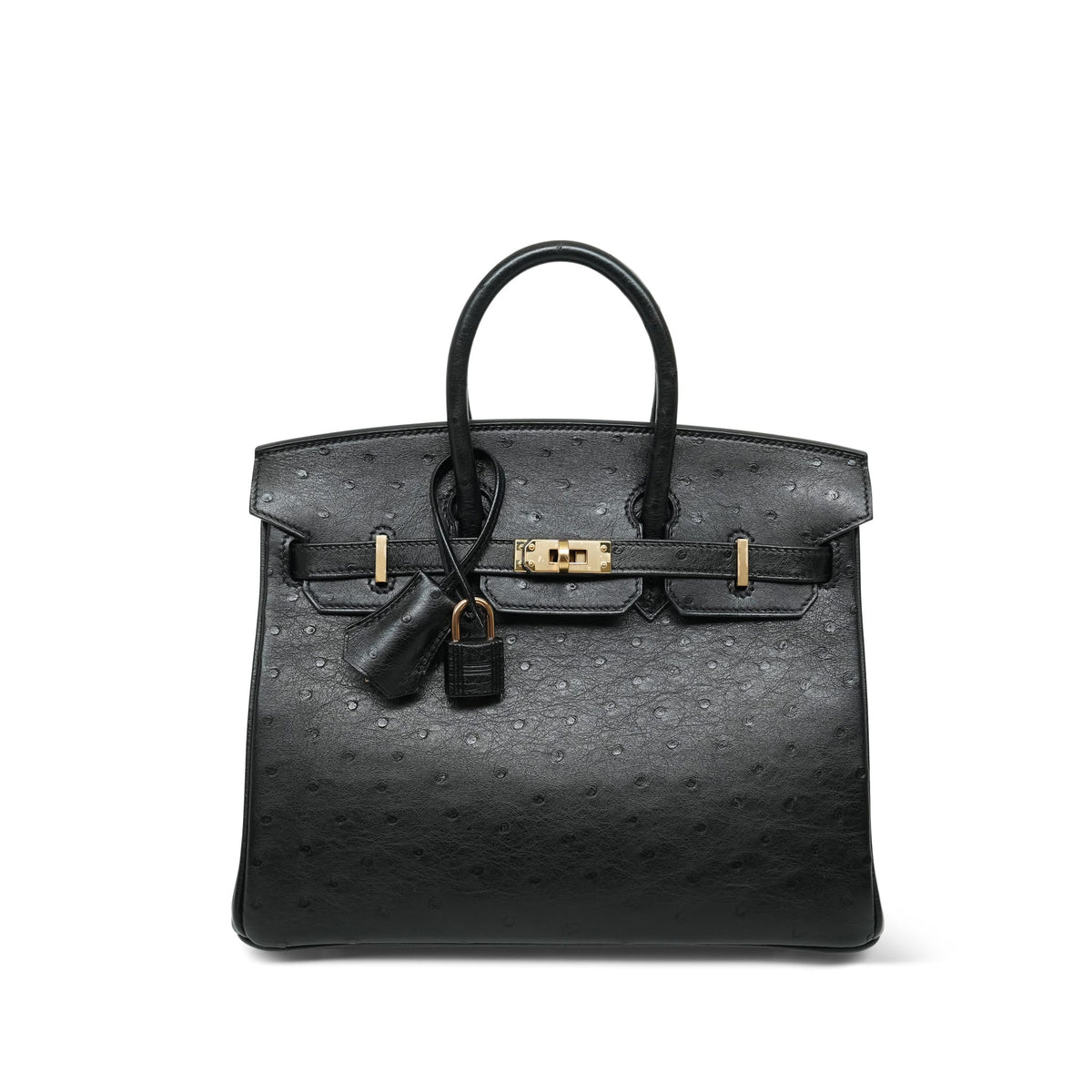 Birkin 25 Black Ostrich Rose Gold Plated Z Stamp