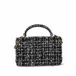 Product image 4 of 17: Black/White/Sequin Tweed Quilted Mini Top Handle Light Gold Hardware