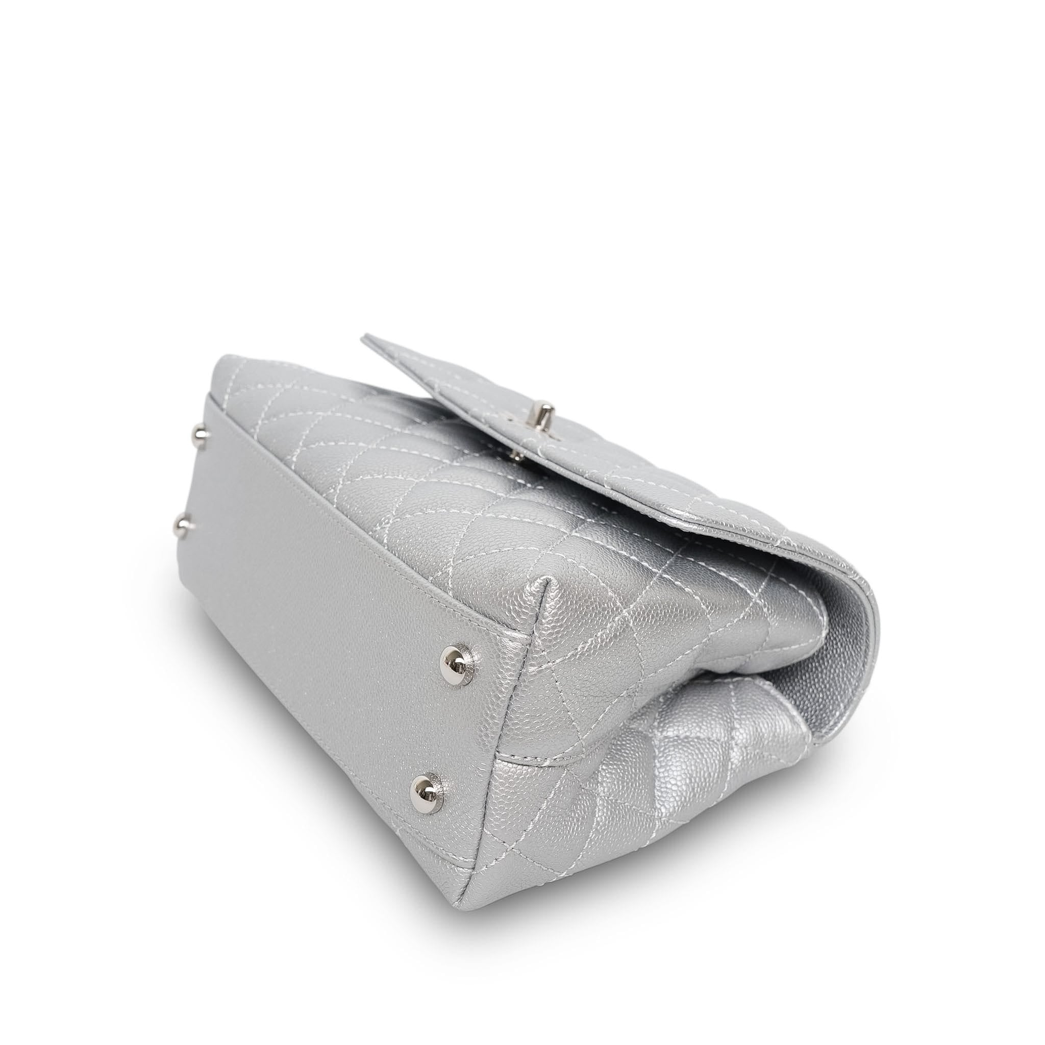 Product image 8 of 14: Silver Metallic Caviar Quilted Coco Handle Small Silver Hardware