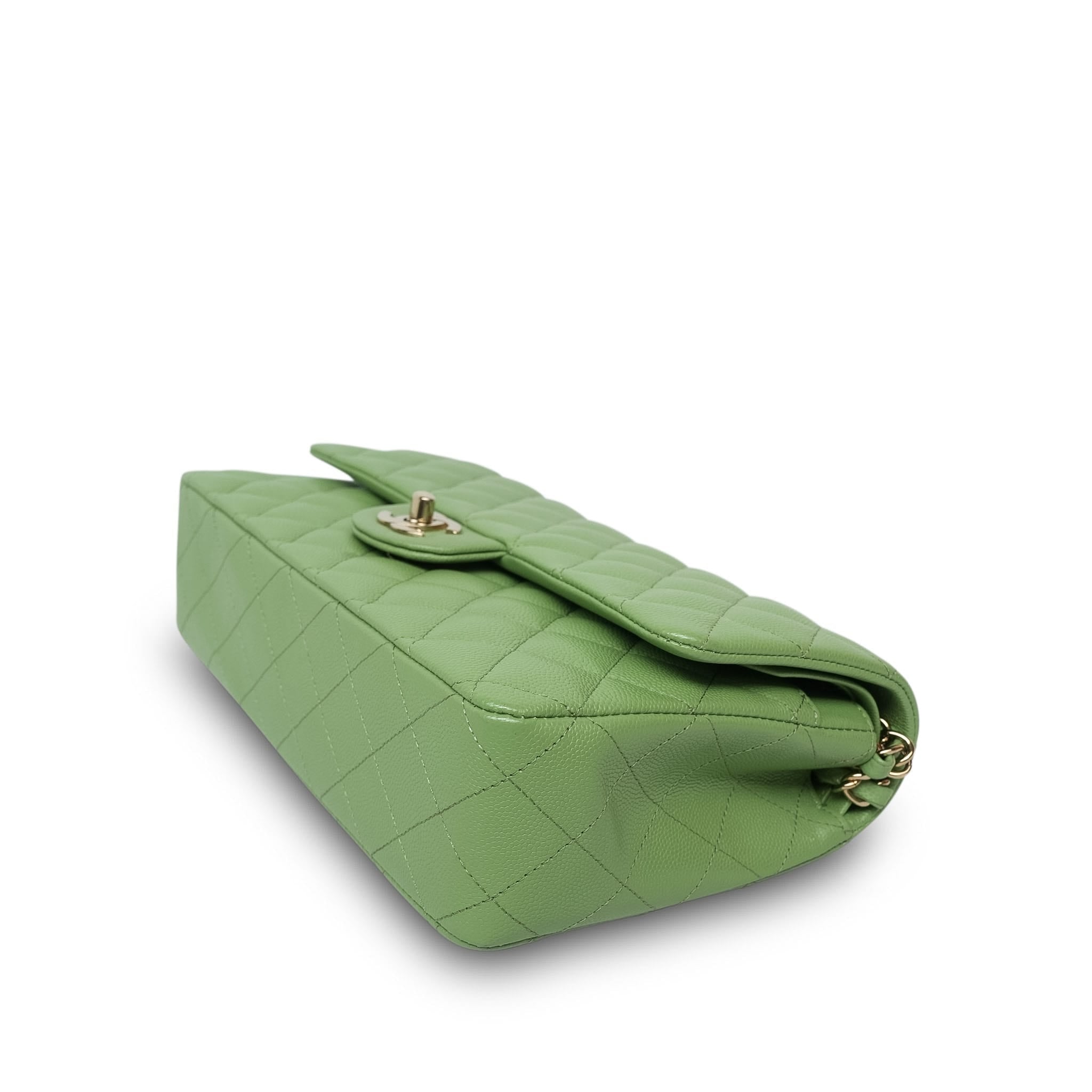 Product image 8 of 16: Pistachio Green Caviar Quilted Classic Flap Medium LGHW
