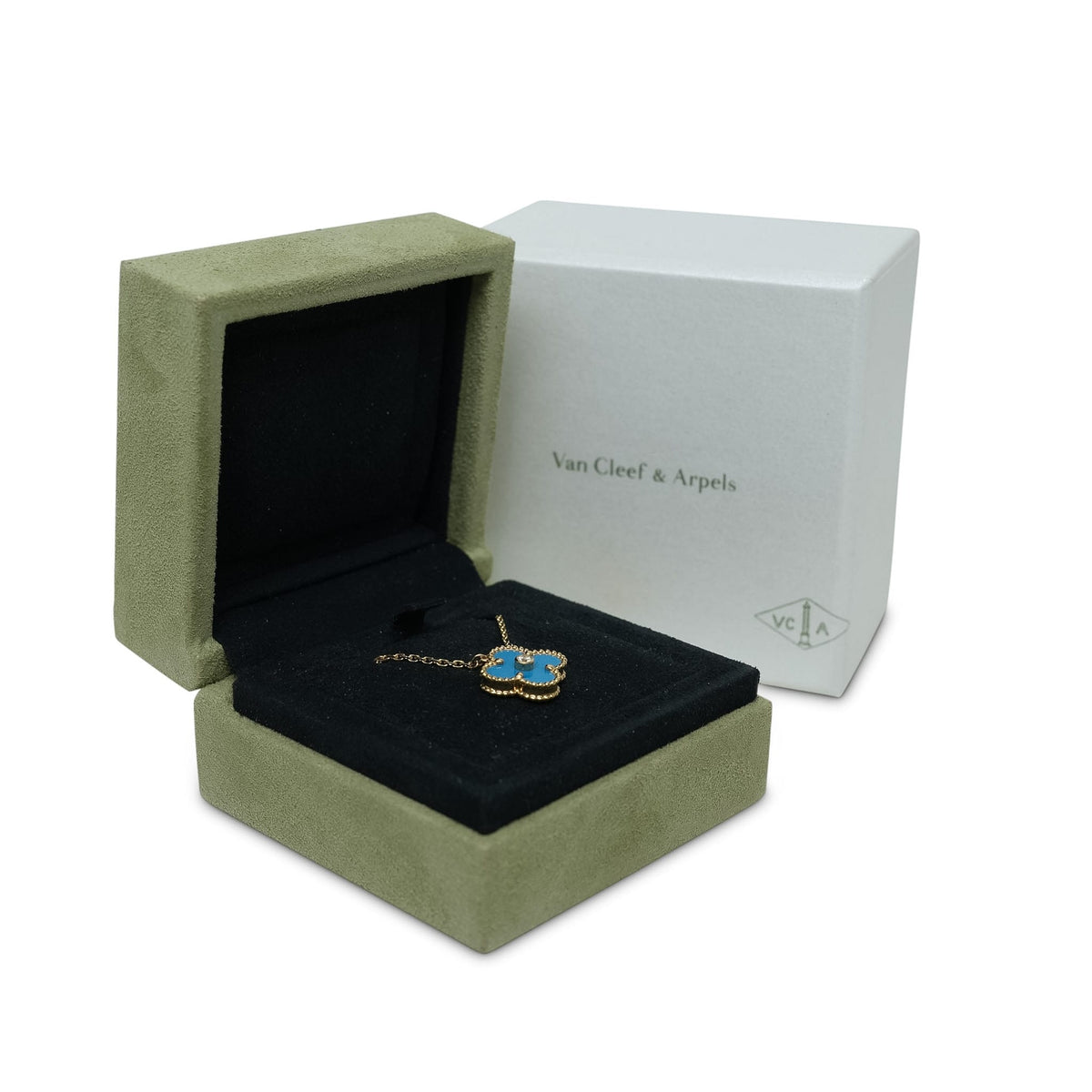 Van Cleef & Arpels 2019 Alhambra Holiday Pendant Blue Sèvres/Diamond 18K Yellow Gold
