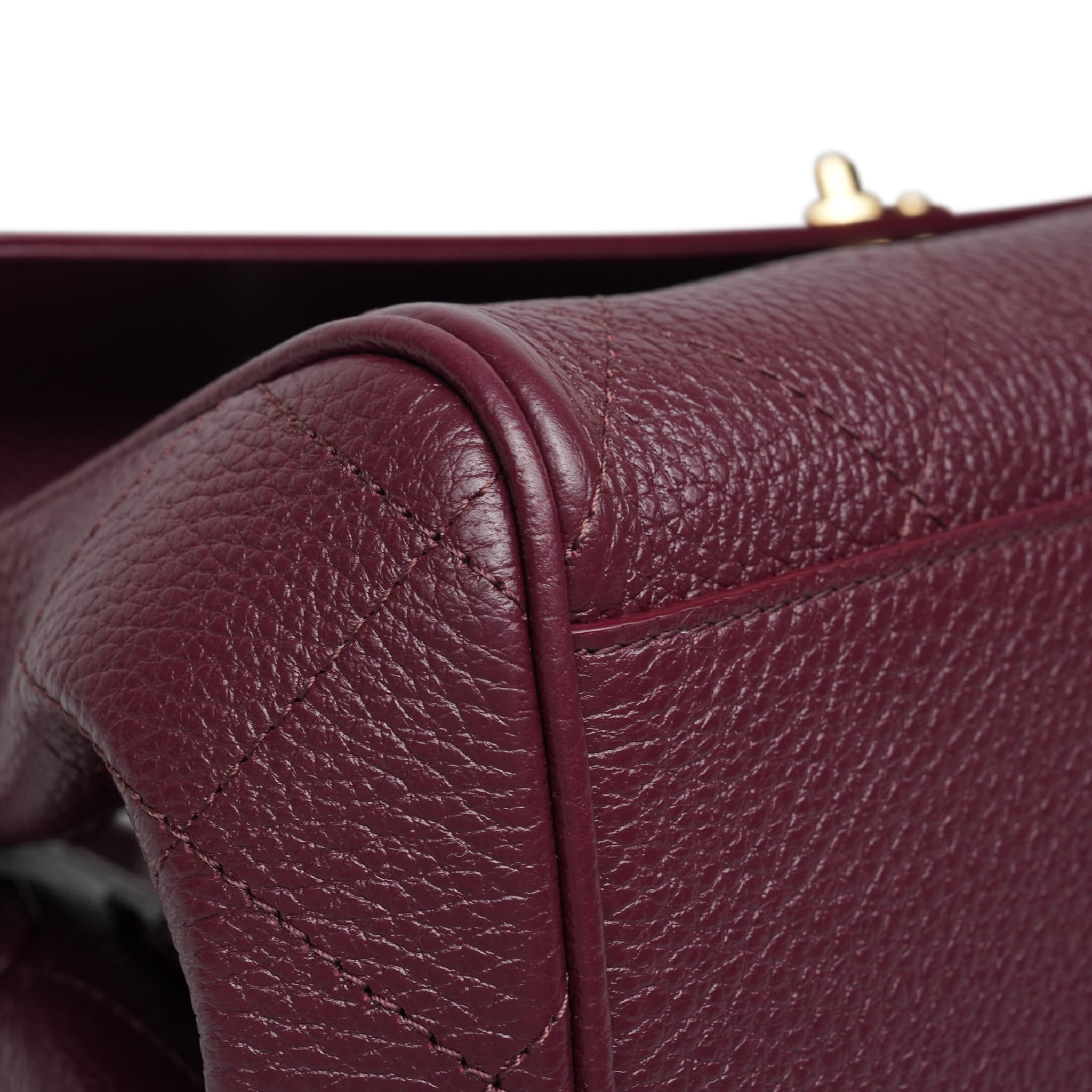 Product image 14 of 15: 26S Burgundy Grained Calfskin Quilted Urban Essentials Shopping Bag Small Gold Hardware