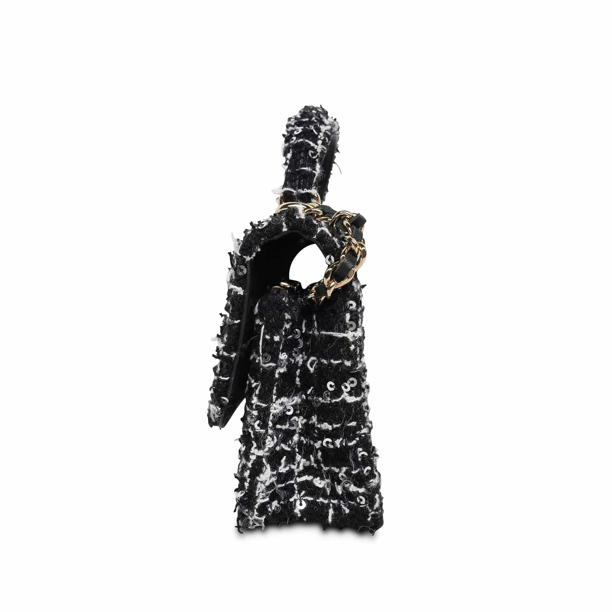 Product image 5 of 17: Black/White/Sequin Tweed Quilted Mini Top Handle Light Gold Hardware
