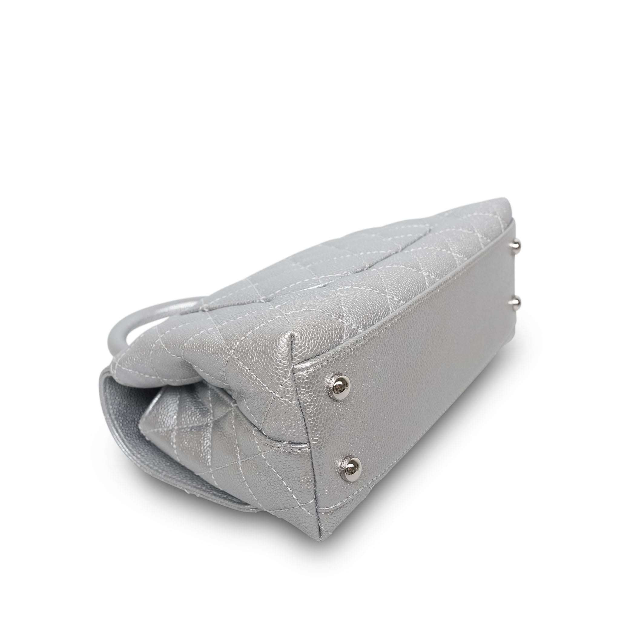 Product image 9 of 14: Silver Metallic Caviar Quilted Coco Handle Small Silver Hardware