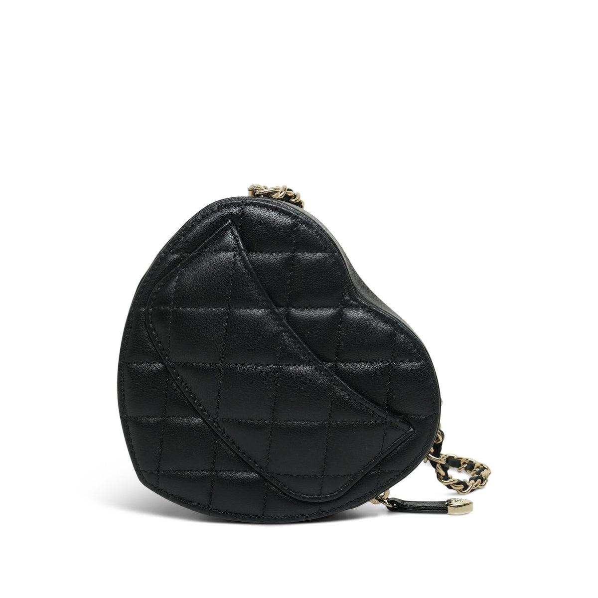 22S CC In Love Black Lambskin Quilted Small (Clutch on Chain) Heart Bag LGHW