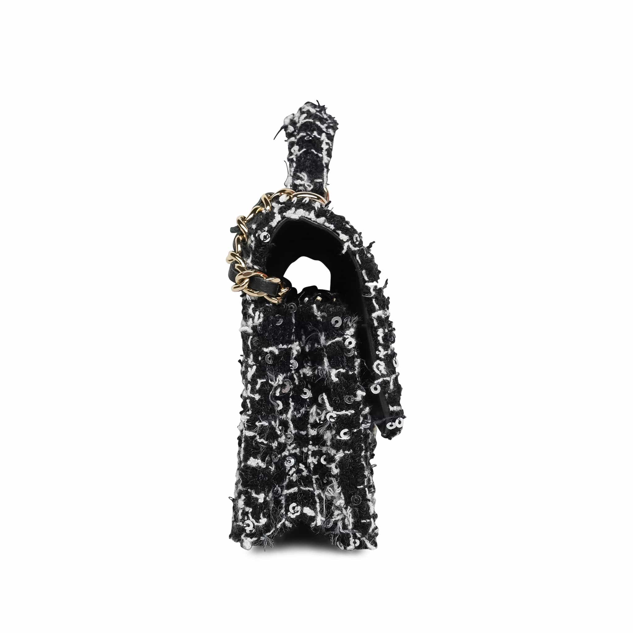 Product image 3 of 17: Black/White/Sequin Tweed Quilted Mini Top Handle Light Gold Hardware